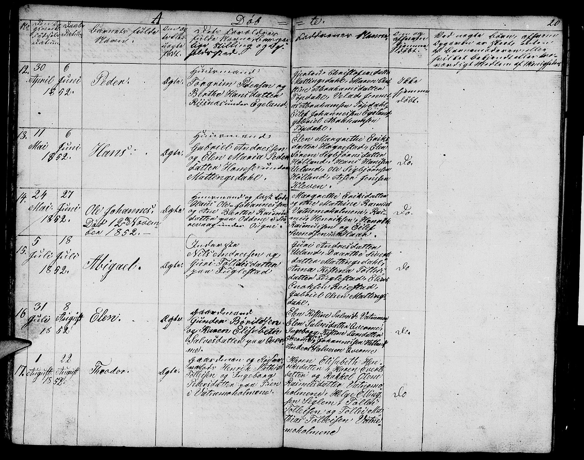 Eigersund sokneprestkontor, AV/SAST-A-101807/S09/L0003: Parish register (copy) no. B 3, 1846-1875, p. 20