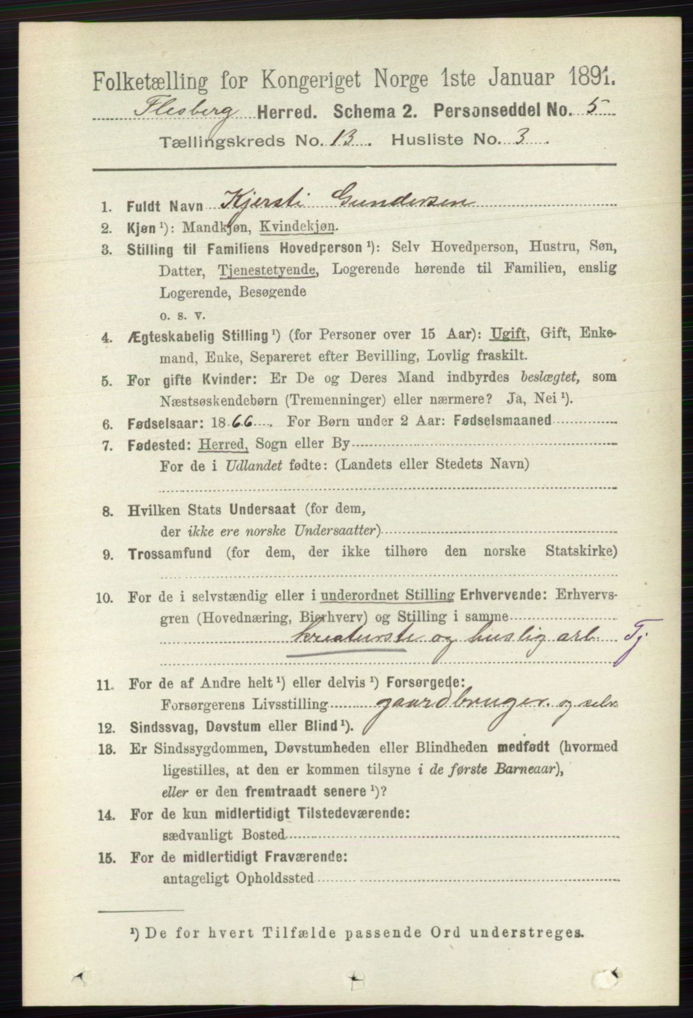 RA, 1891 census for 0631 Flesberg, 1891, p. 2236