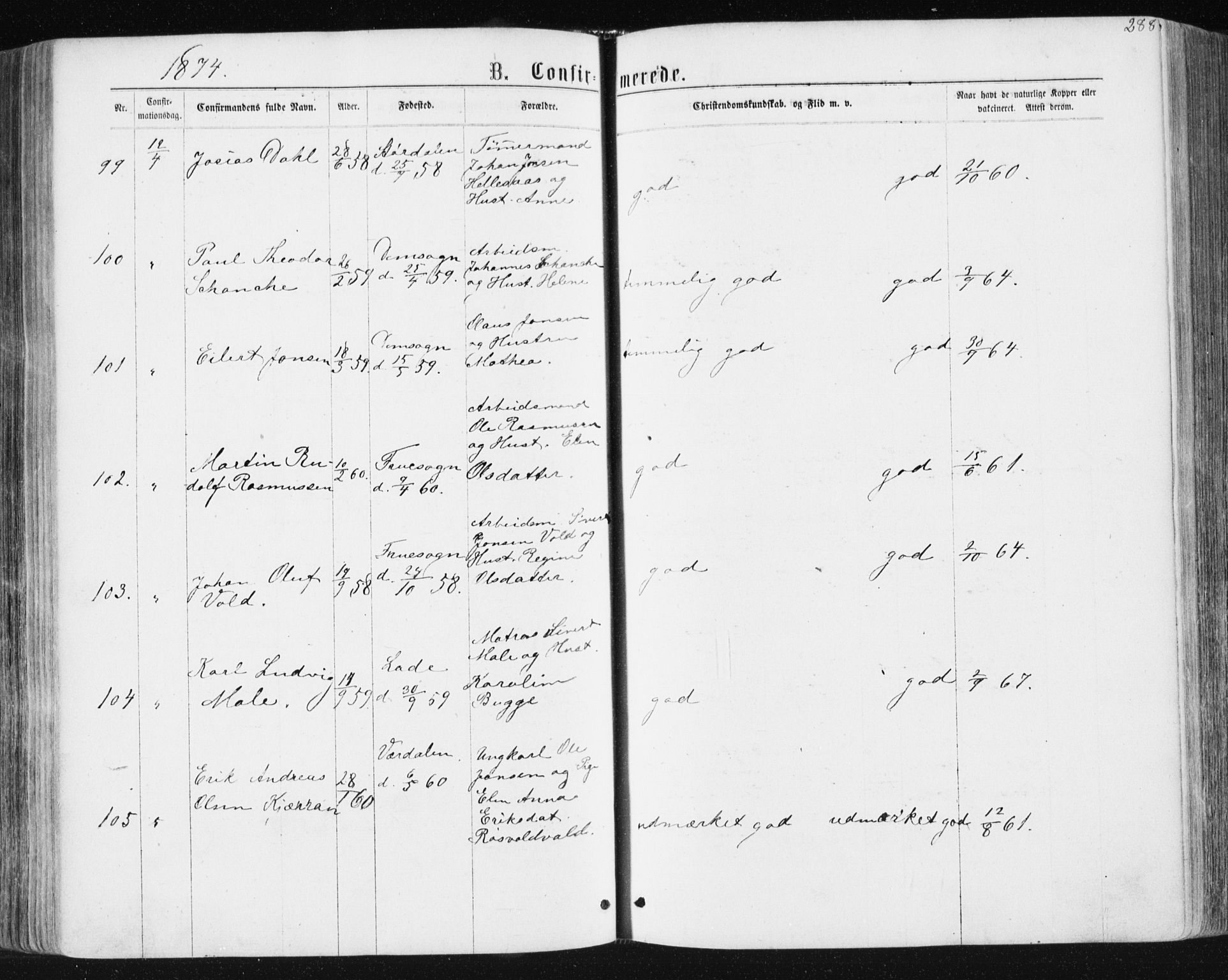 Ministerialprotokoller, klokkerbøker og fødselsregistre - Sør-Trøndelag, SAT/A-1456/604/L0186: Parish register (official) no. 604A07, 1866-1877, p. 288