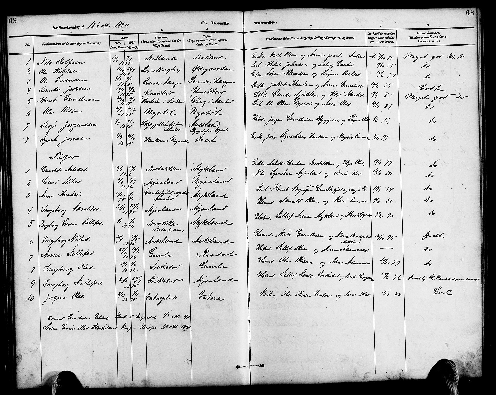 Herefoss sokneprestkontor, AV/SAK-1111-0019/F/Fb/Fbc/L0003: Parish register (copy) no. B 3, 1887-1915, p. 68