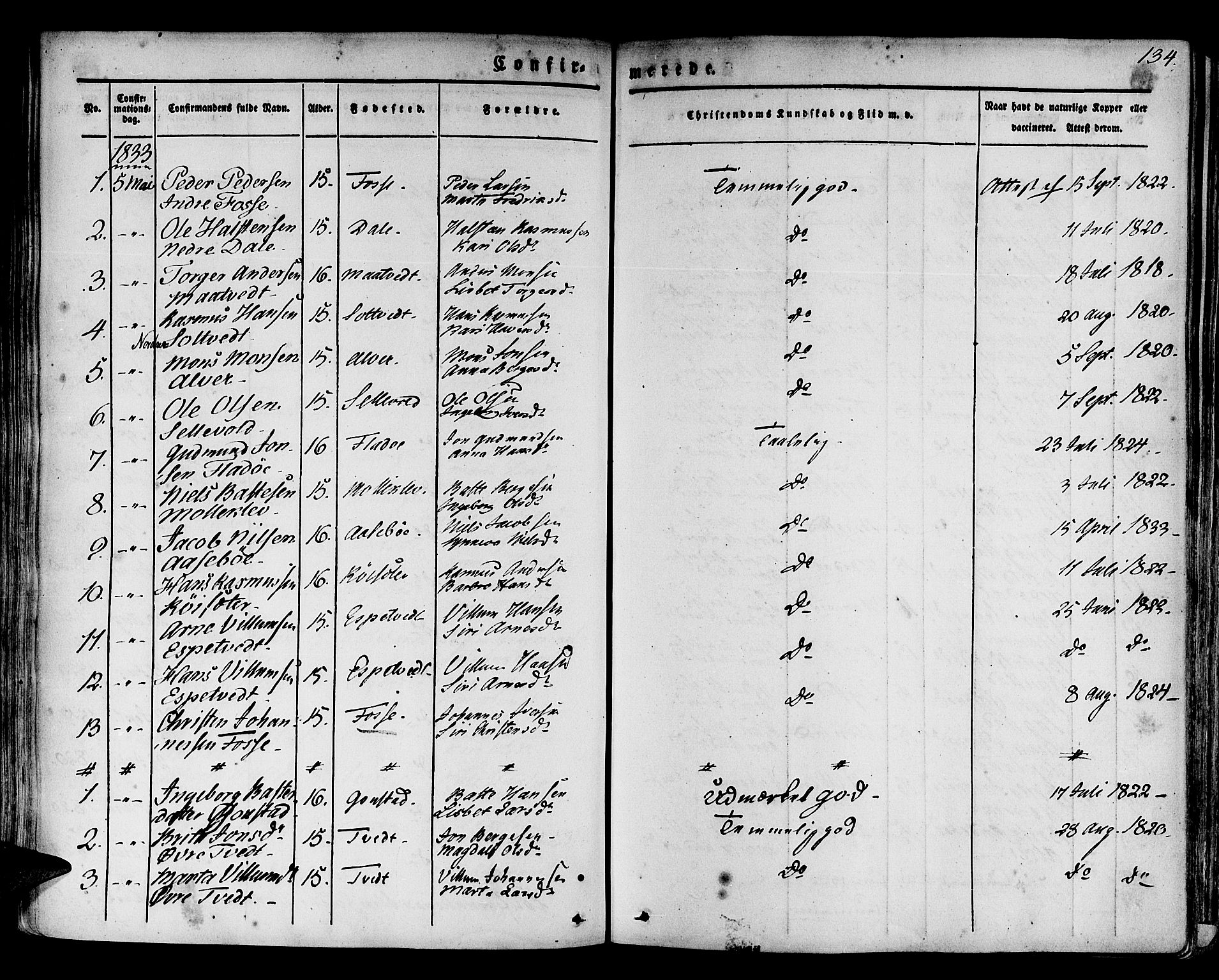 Hamre sokneprestembete, AV/SAB-A-75501/H/Ha/Haa/Haaa/L0011: Parish register (official) no. A 11, 1826-1834, p. 134