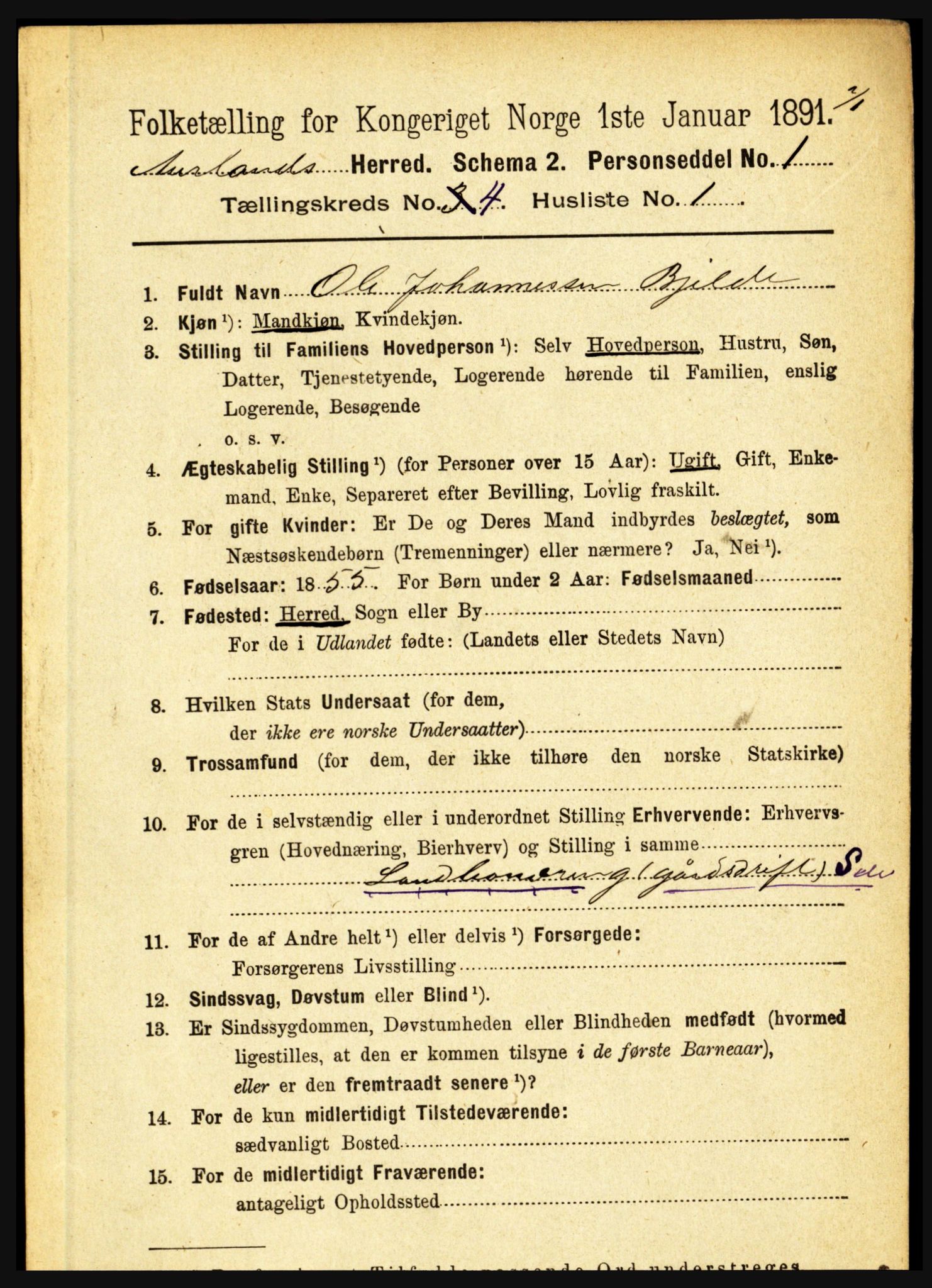 RA, 1891 census for 1421 Aurland, 1891, p. 1358