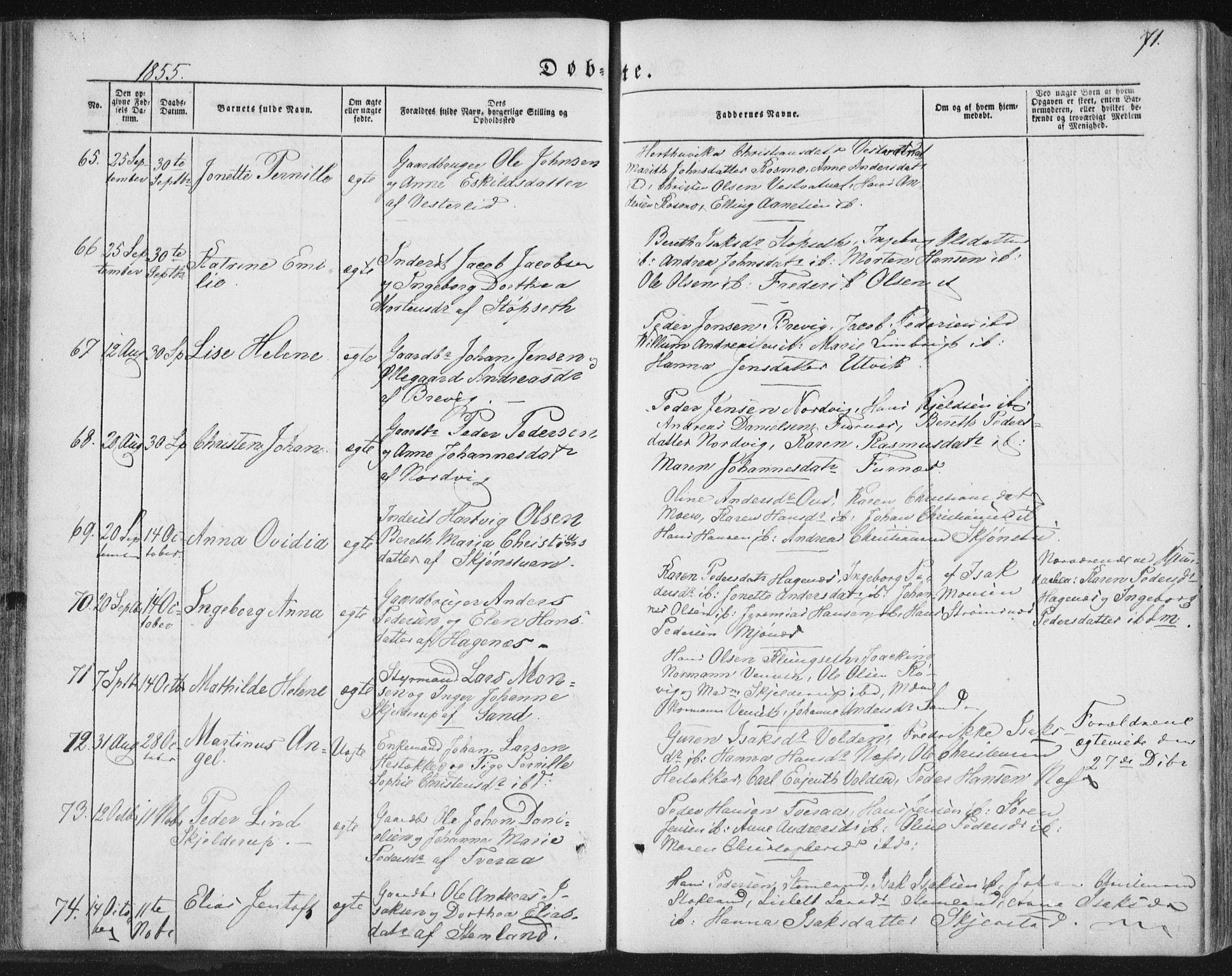 Ministerialprotokoller, klokkerbøker og fødselsregistre - Nordland, SAT/A-1459/852/L0738: Parish register (official) no. 852A08, 1849-1865, p. 71