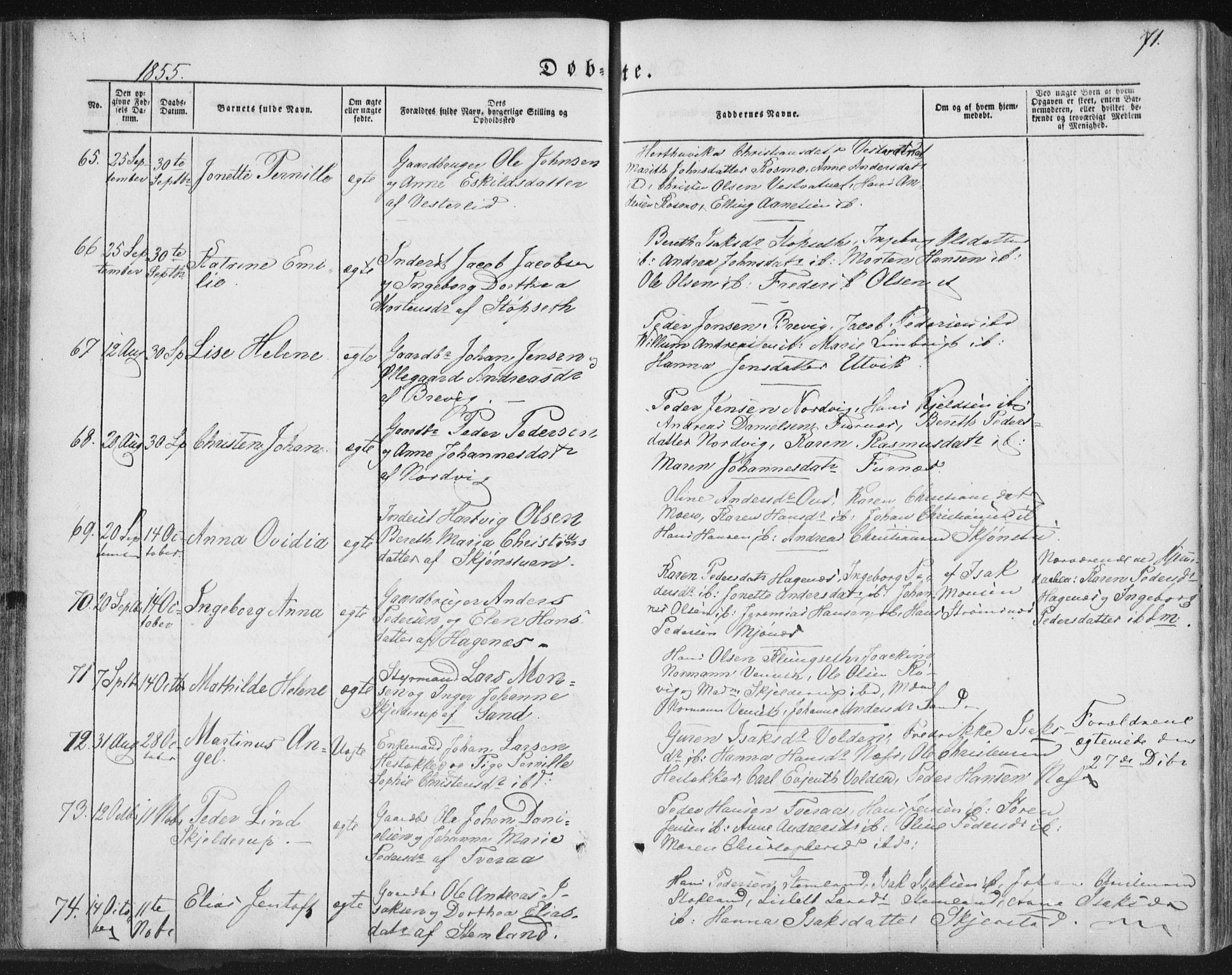 Ministerialprotokoller, klokkerbøker og fødselsregistre - Nordland, AV/SAT-A-1459/852/L0738: Parish register (official) no. 852A08, 1849-1865, p. 71