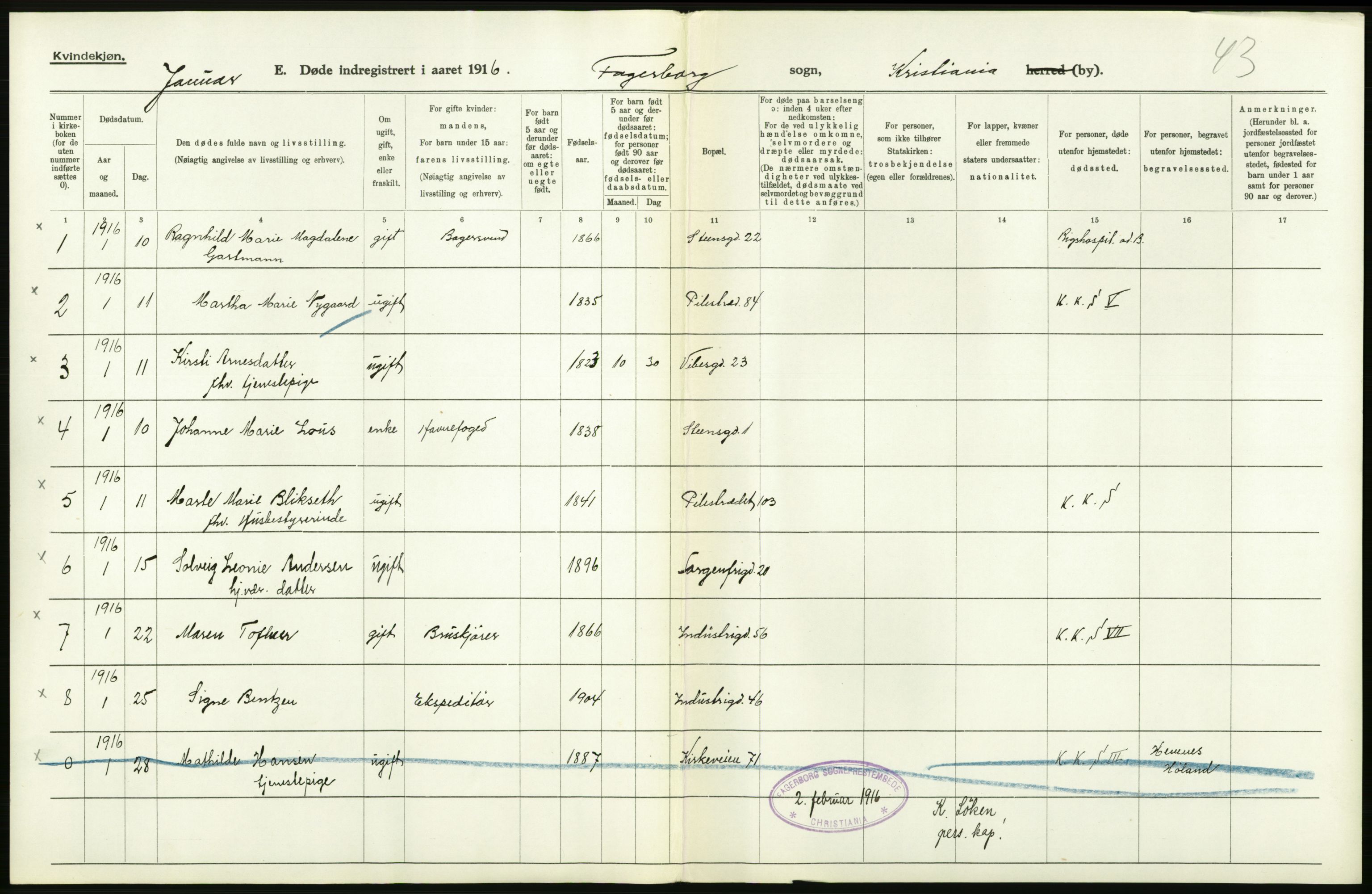 Statistisk sentralbyrå, Sosiodemografiske emner, Befolkning, AV/RA-S-2228/D/Df/Dfb/Dfbf/L0010: Kristiania: Døde, dødfødte., 1916, p. 306