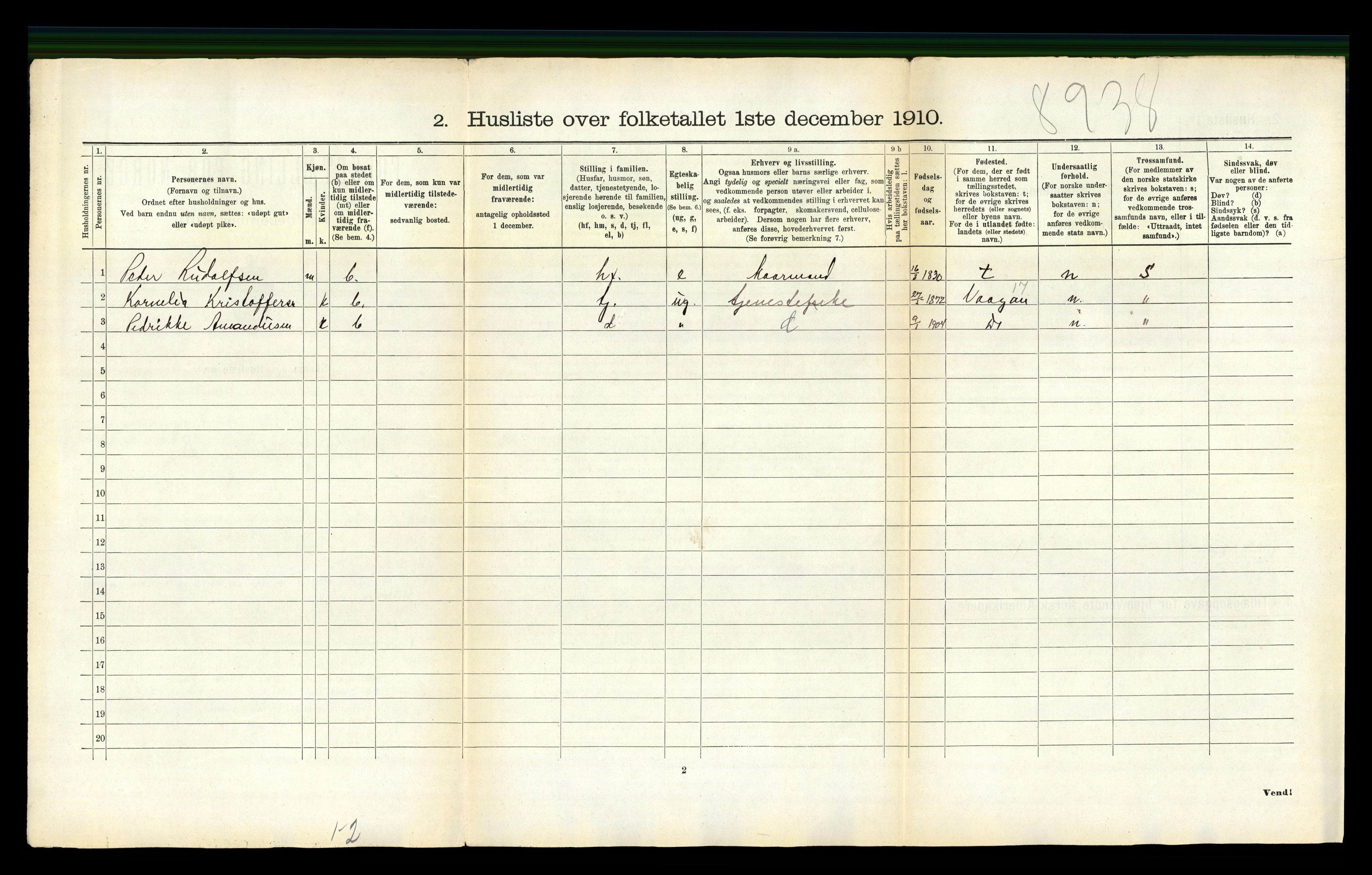 RA, 1910 census for Hadsel, 1910, p. 1498