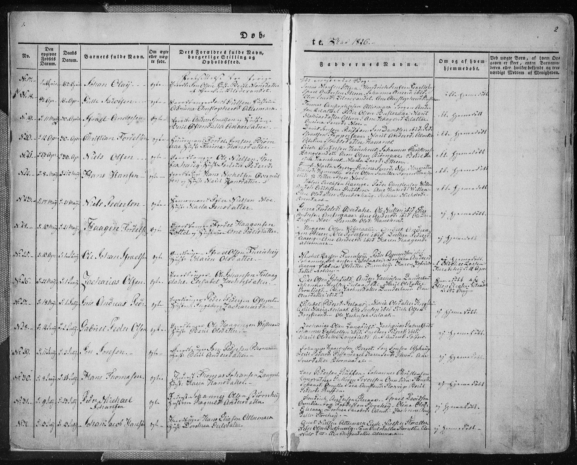 Ministerialprotokoller, klokkerbøker og fødselsregistre - Nordland, AV/SAT-A-1459/827/L0390: Parish register (official) no. 827A02, 1826-1841, p. 1-2