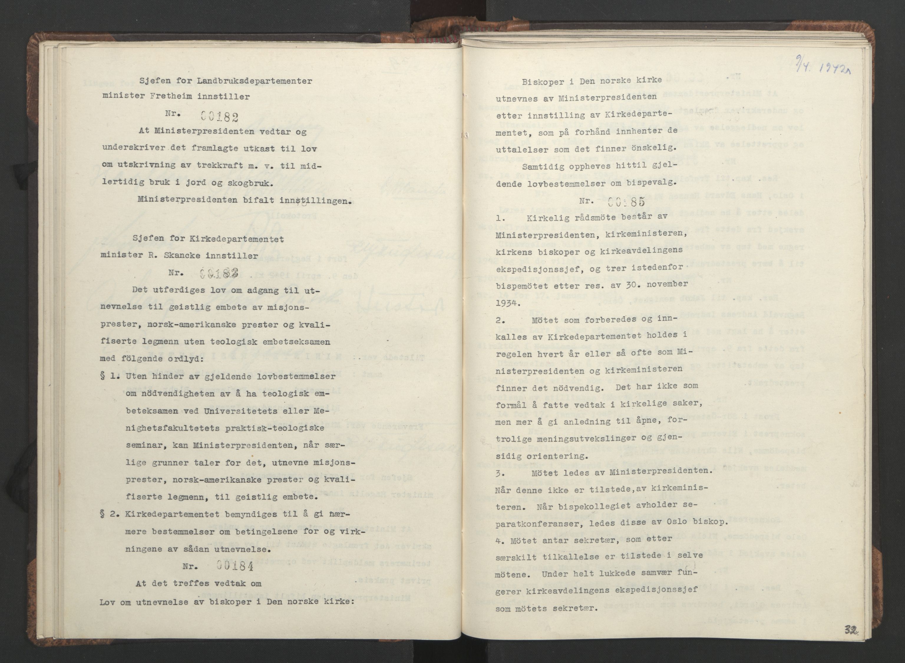 NS-administrasjonen 1940-1945 (Statsrådsekretariatet, de kommisariske statsråder mm), RA/S-4279/D/Da/L0001: Beslutninger og tillegg (1-952 og 1-32), 1942, p. 35