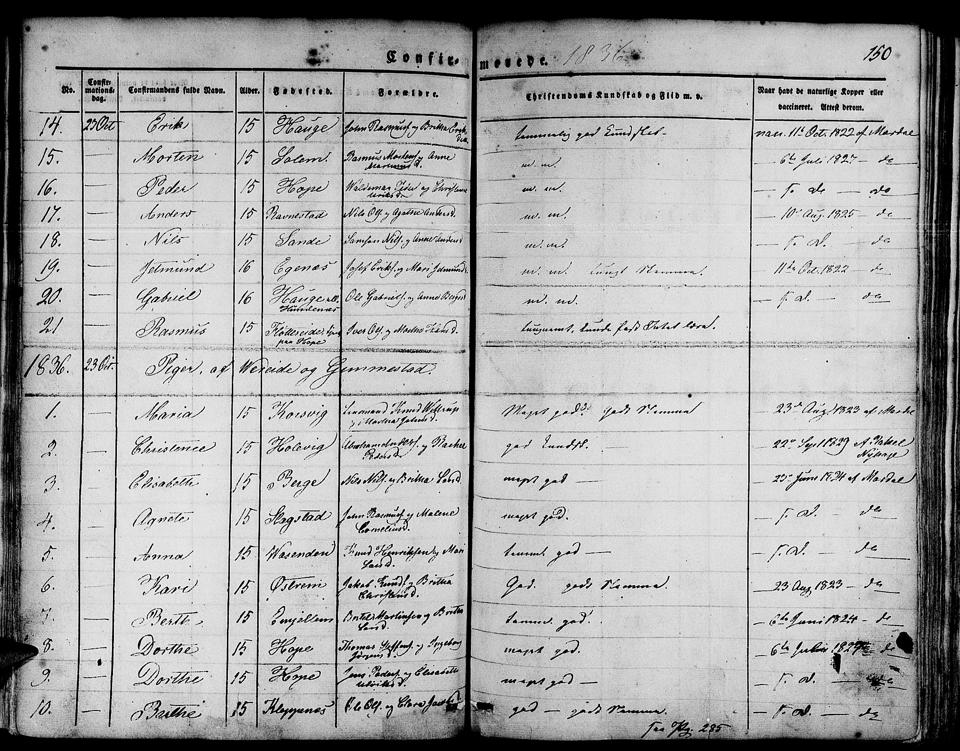 Gloppen sokneprestembete, SAB/A-80101/H/Haa/Haaa/L0007: Parish register (official) no. A 7, 1827-1837, p. 150