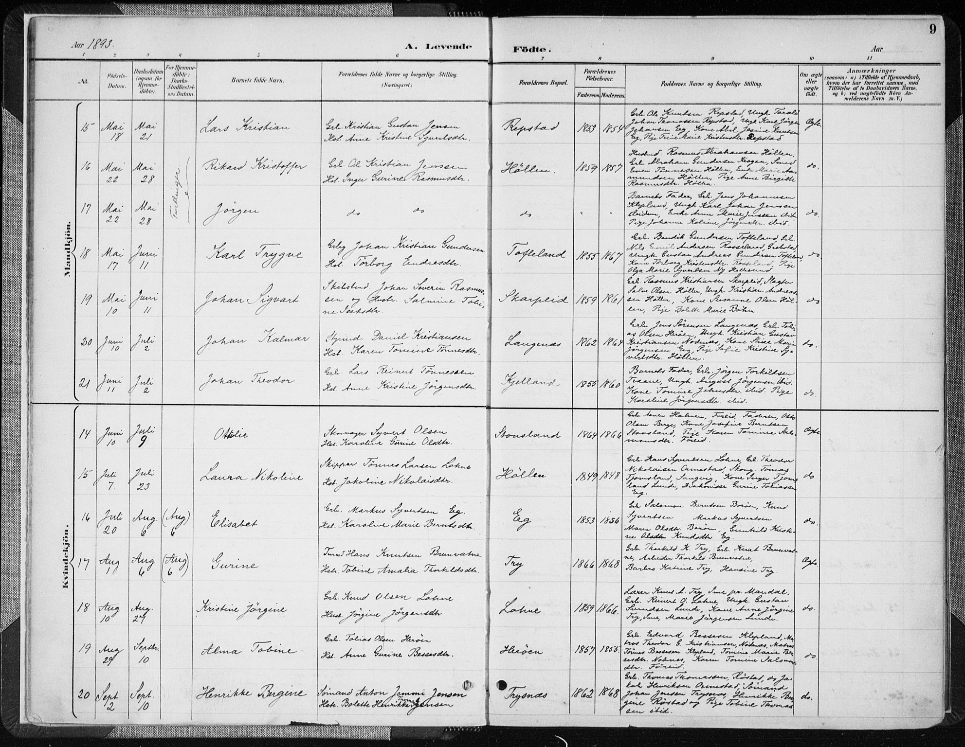 Søgne sokneprestkontor, AV/SAK-1111-0037/F/Fa/Fab/L0013: Parish register (official) no. A 13, 1892-1911, p. 9