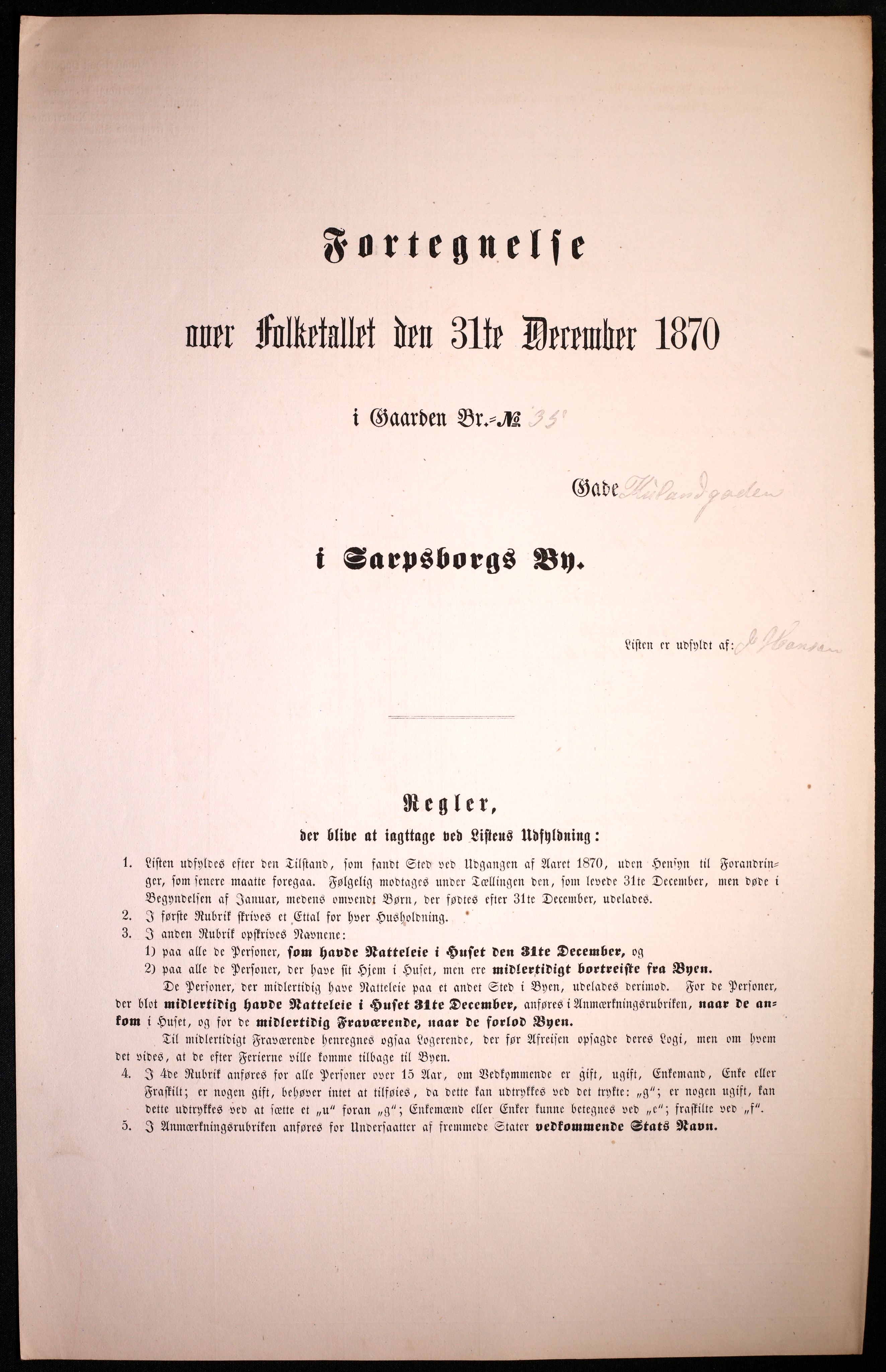 RA, 1870 census for 0102 Sarpsborg, 1870, p. 345