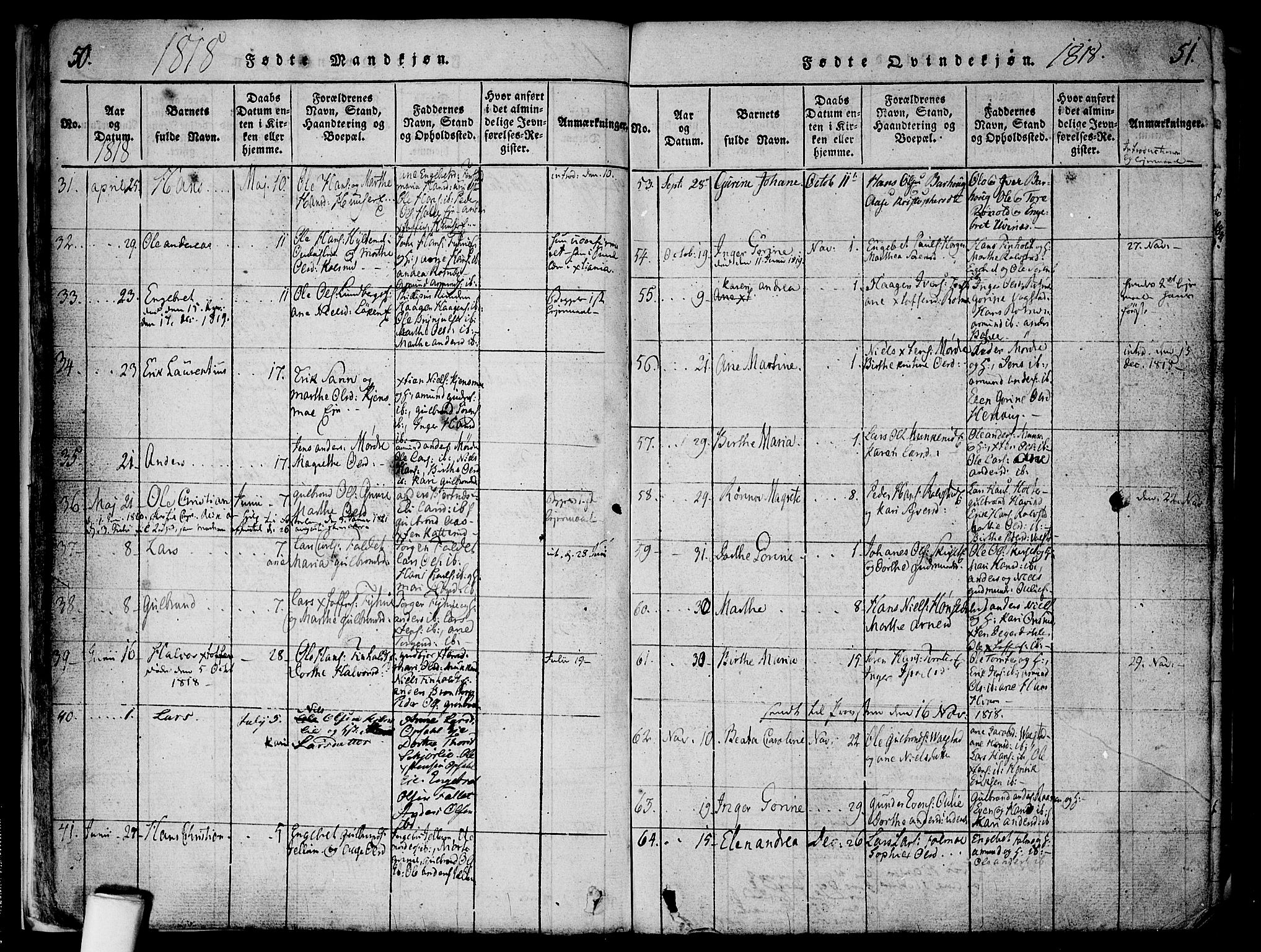 Nes prestekontor Kirkebøker, SAO/A-10410/F/Fa/L0005: Parish register (official) no. I 5, 1815-1835, p. 50-51