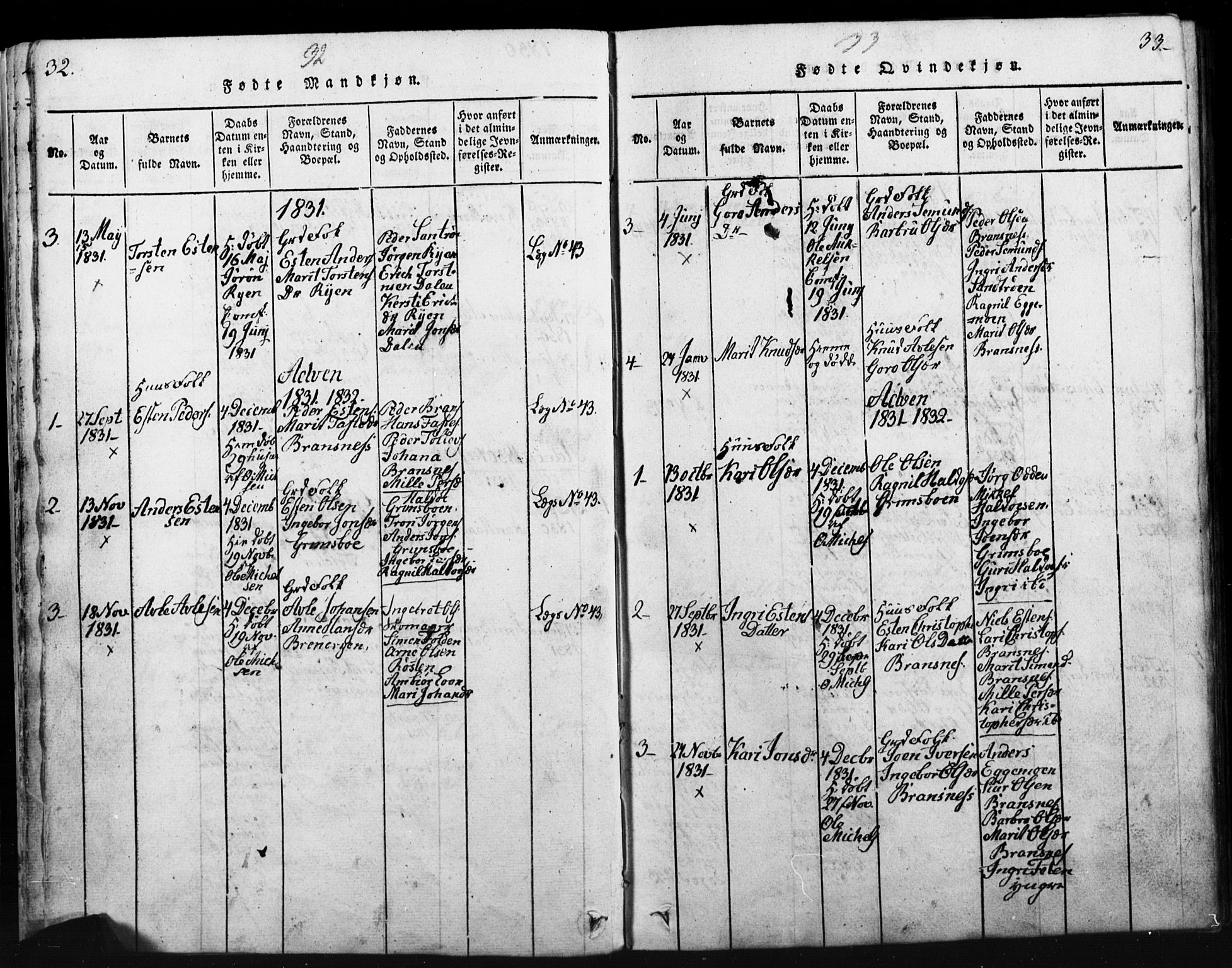 Tynset prestekontor, AV/SAH-PREST-058/H/Ha/Hab/L0003: Parish register (copy) no. 3, 1814-1862, p. 32-33