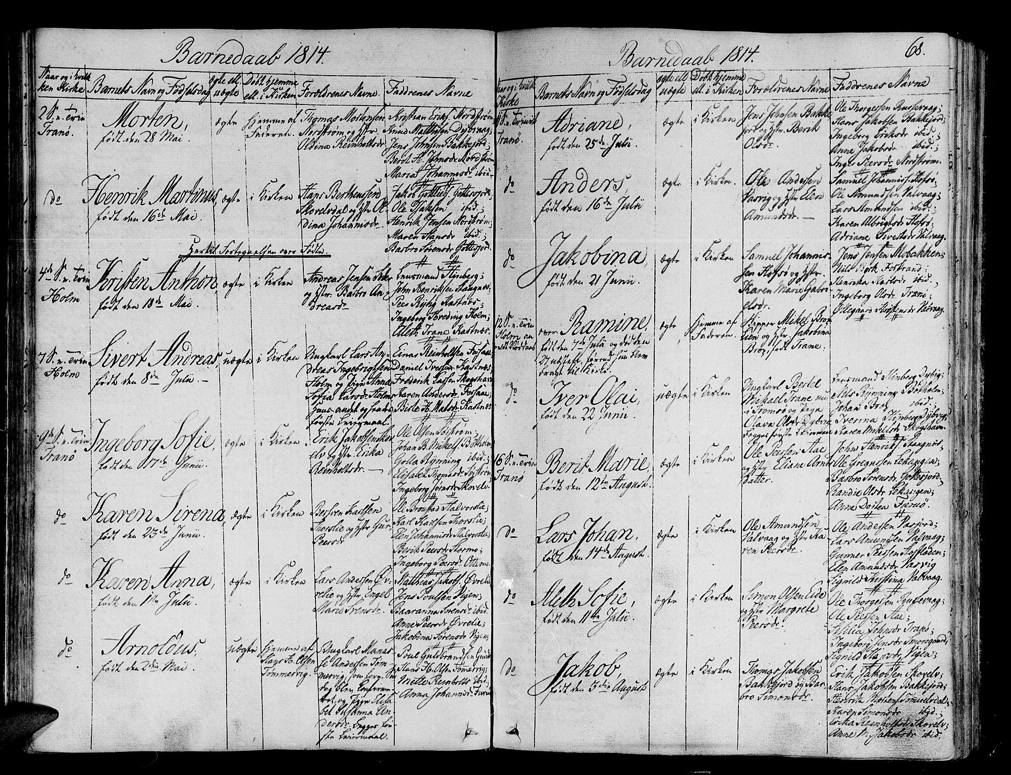 Tranøy sokneprestkontor, SATØ/S-1313/I/Ia/Iaa/L0003kirke: Parish register (official) no. 3, 1807-1820, p. 68