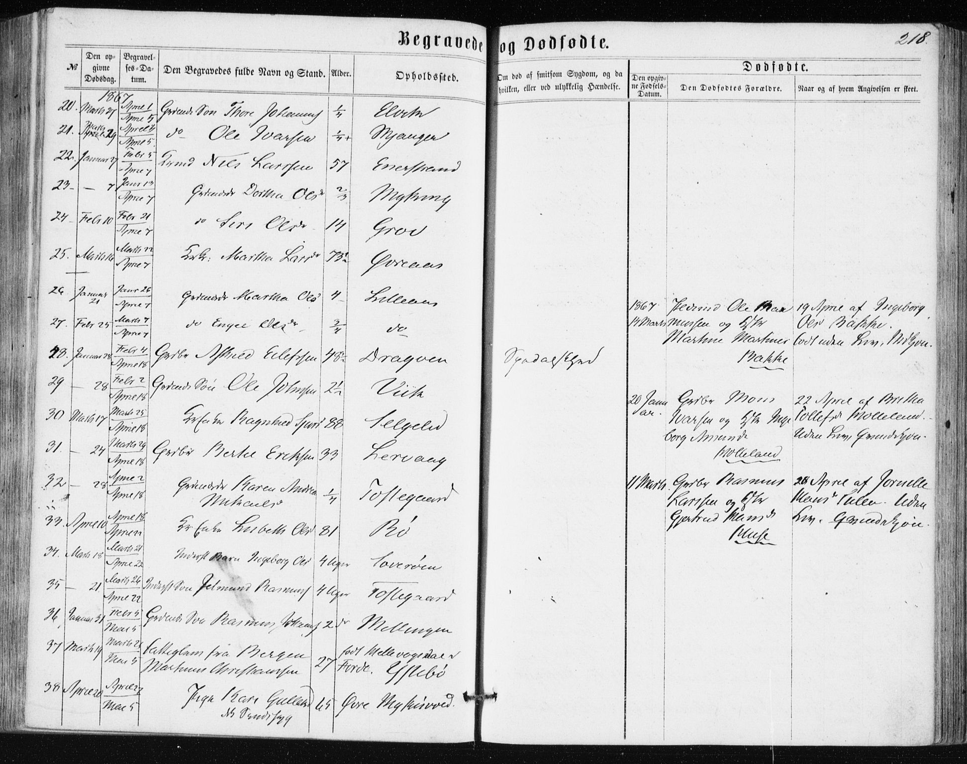 Lindås Sokneprestembete, SAB/A-76701/H/Haa: Parish register (official) no. A 16, 1863-1875, p. 218