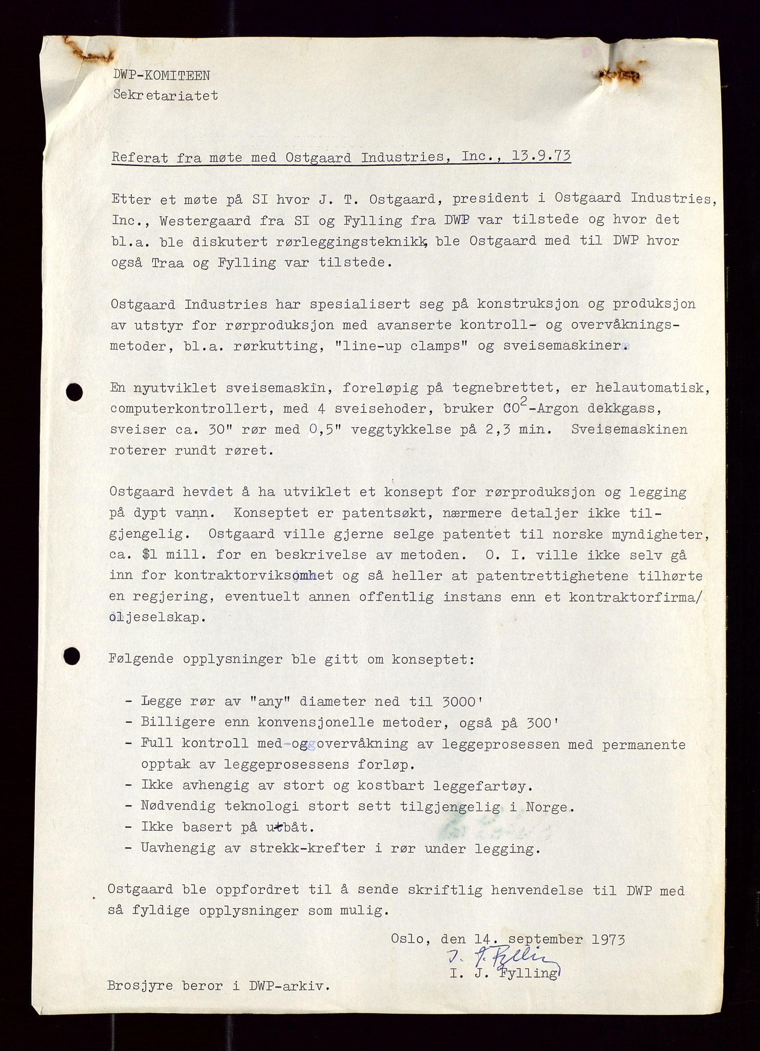 Industridepartementet, Oljekontoret, AV/SAST-A-101348/Di/L0001: DWP, møter juni - november, komiteemøter nr. 19 - 26, 1973-1974, p. 237