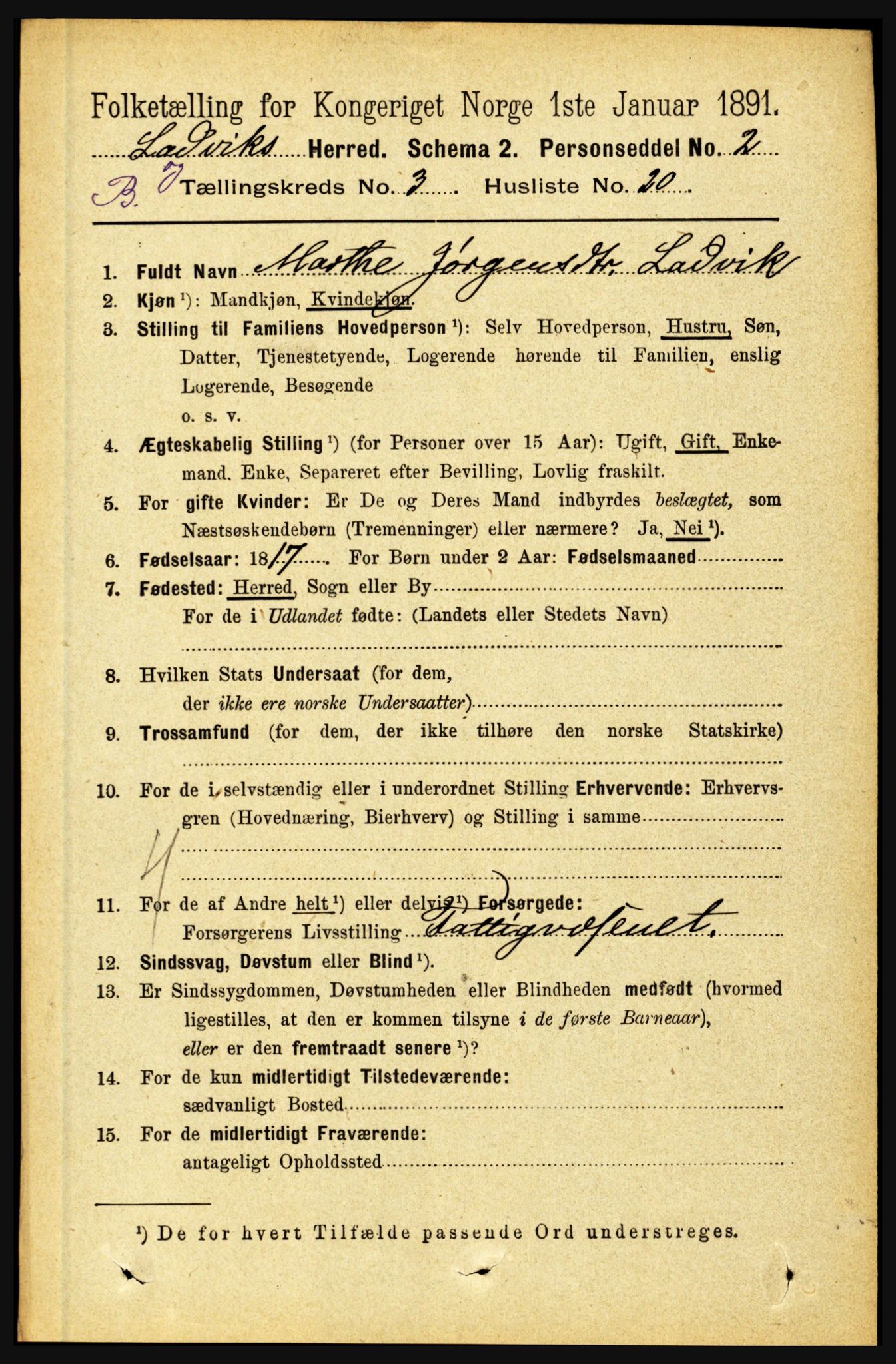 RA, 1891 census for 1415 Lavik og Brekke, 1891, p. 623