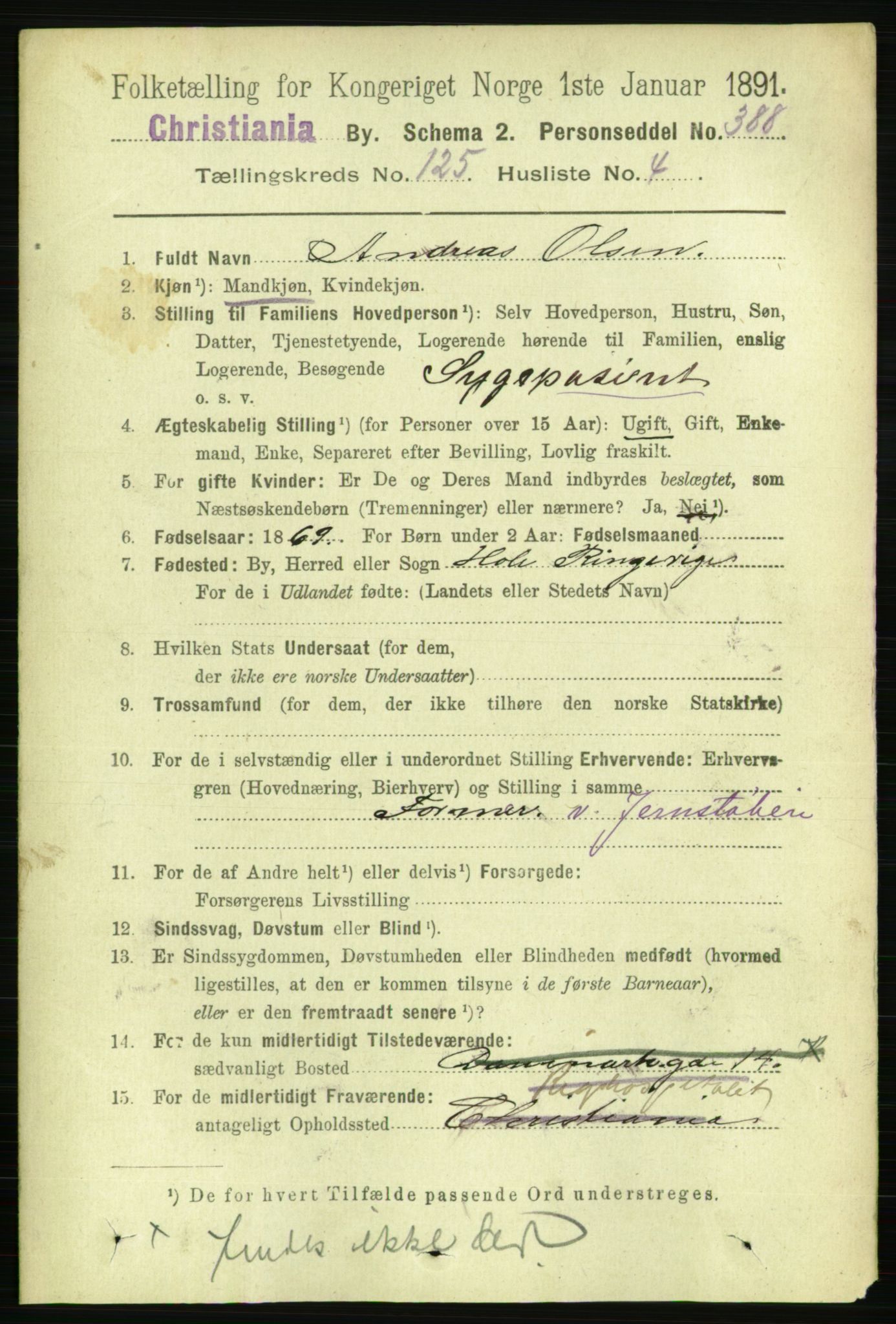 RA, 1891 census for 0301 Kristiania, 1891, p. 66826