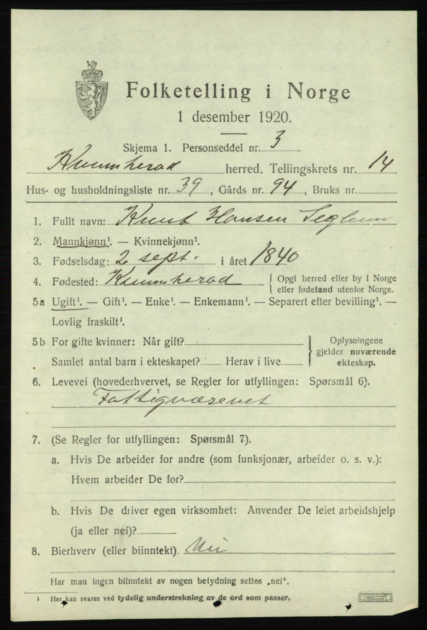 SAB, 1920 census for Kvinnherad, 1920, p. 9248