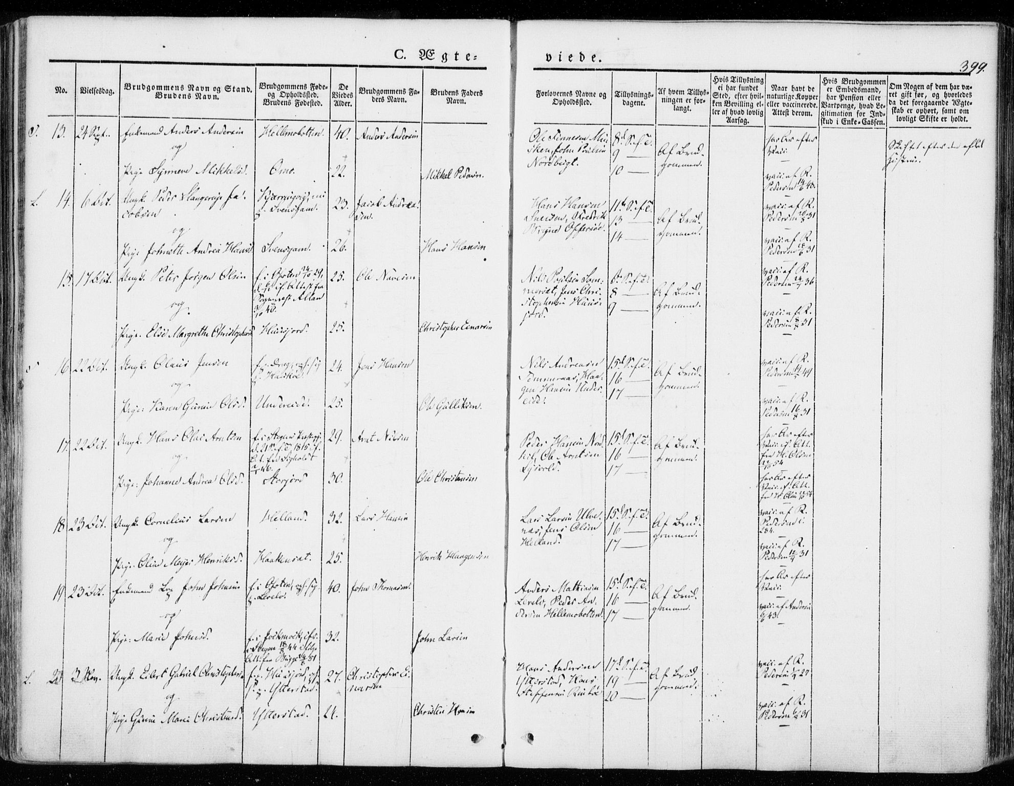 Ministerialprotokoller, klokkerbøker og fødselsregistre - Nordland, AV/SAT-A-1459/872/L1033: Parish register (official) no. 872A08, 1840-1863, p. 399