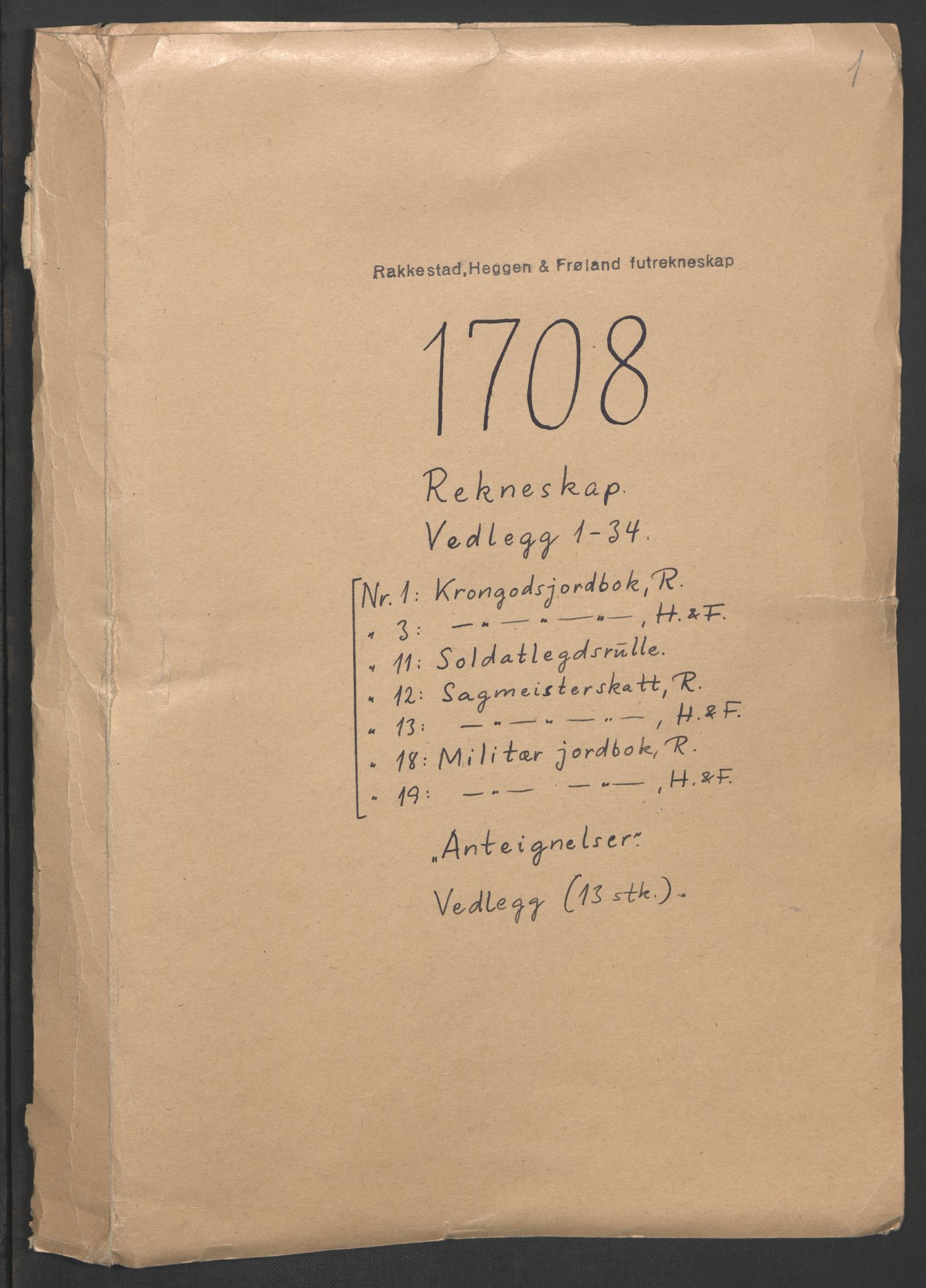 Rentekammeret inntil 1814, Reviderte regnskaper, Fogderegnskap, RA/EA-4092/R07/L0300: Fogderegnskap Rakkestad, Heggen og Frøland, 1708, p. 2