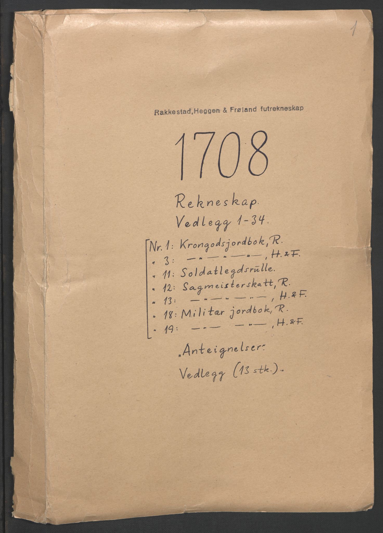 Rentekammeret inntil 1814, Reviderte regnskaper, Fogderegnskap, AV/RA-EA-4092/R07/L0300: Fogderegnskap Rakkestad, Heggen og Frøland, 1708, p. 2