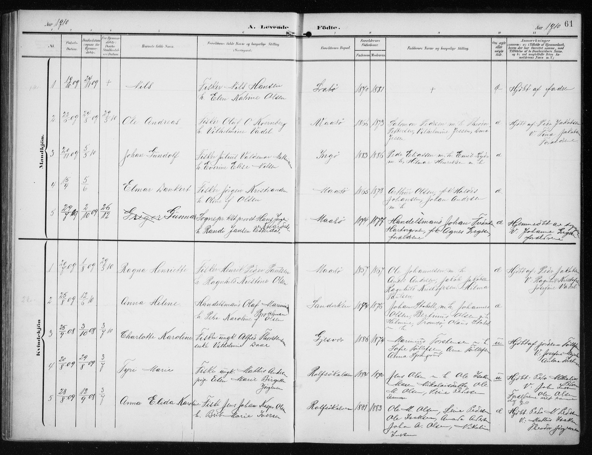 Måsøy sokneprestkontor, AV/SATØ-S-1348/H/Ha/L0009kirke: Parish register (official) no. 9, 1903-1914, p. 61