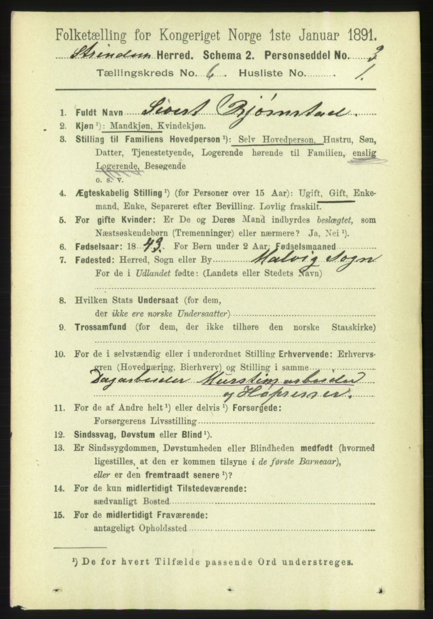 RA, 1891 census for 1660 Strinda, 1891, p. 5298