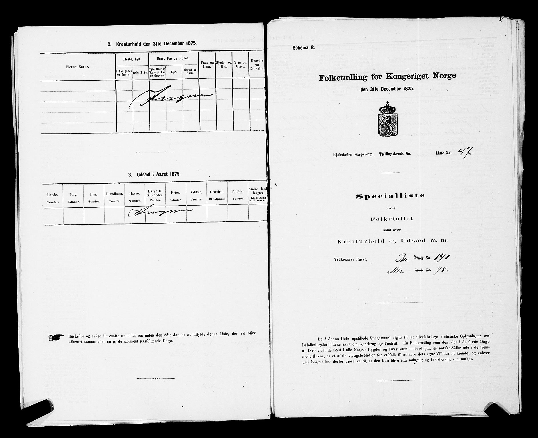 RA, 1875 census for 0102P Sarpsborg, 1875, p. 109