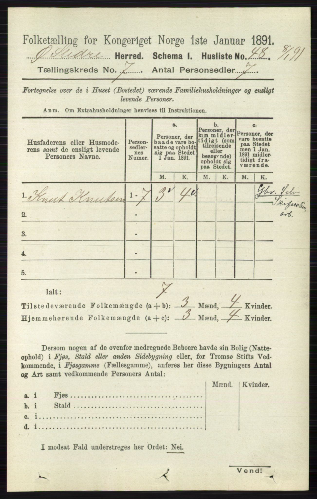 RA, 1891 census for 0544 Øystre Slidre, 1891, p. 2165