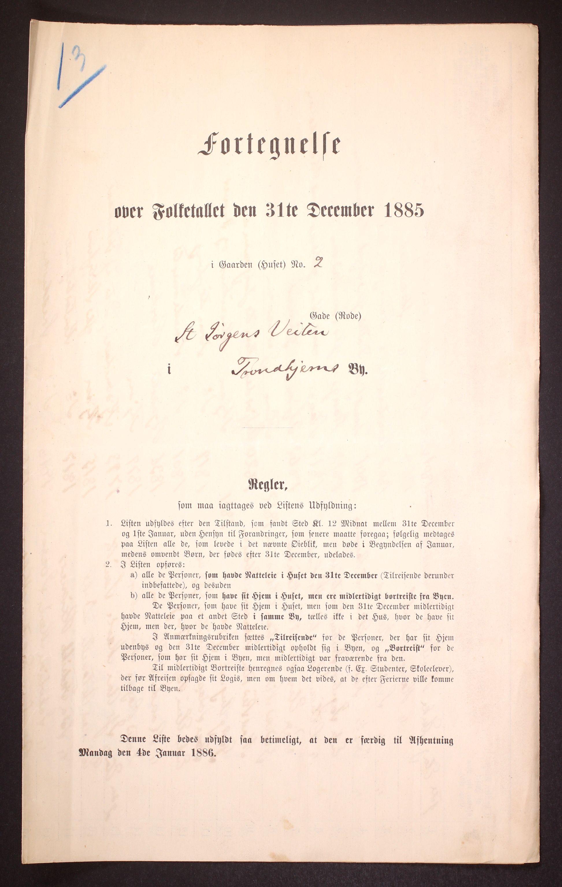 SAT, 1885 census for 1601 Trondheim, 1885, p. 1143