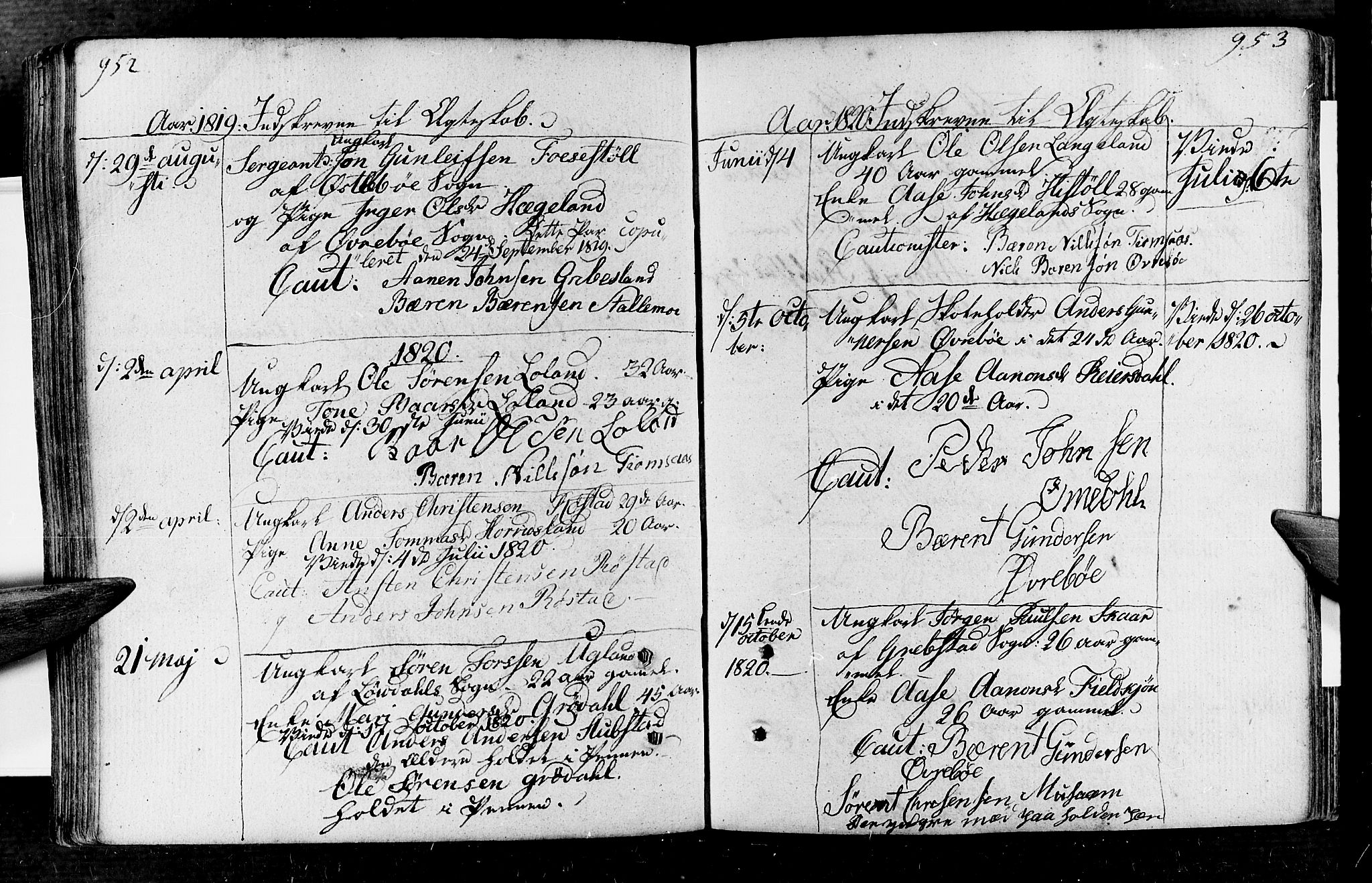 Vennesla sokneprestkontor, AV/SAK-1111-0045/Fa/Fac/L0002: Parish register (official) no. A 2, 1785-1834, p. 952-953