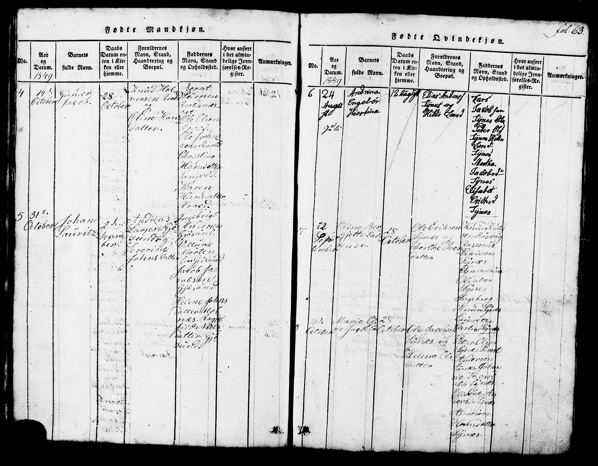 Ministerialprotokoller, klokkerbøker og fødselsregistre - Møre og Romsdal, AV/SAT-A-1454/537/L0520: Parish register (copy) no. 537C01, 1819-1868, p. 63