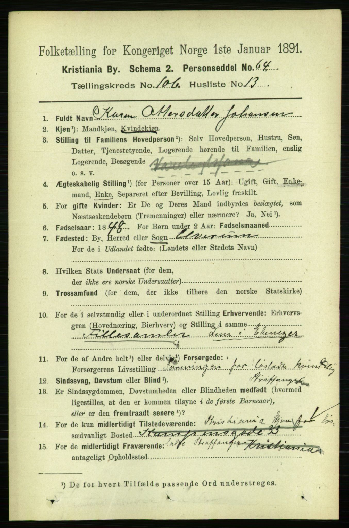 RA, 1891 census for 0301 Kristiania, 1891, p. 54119