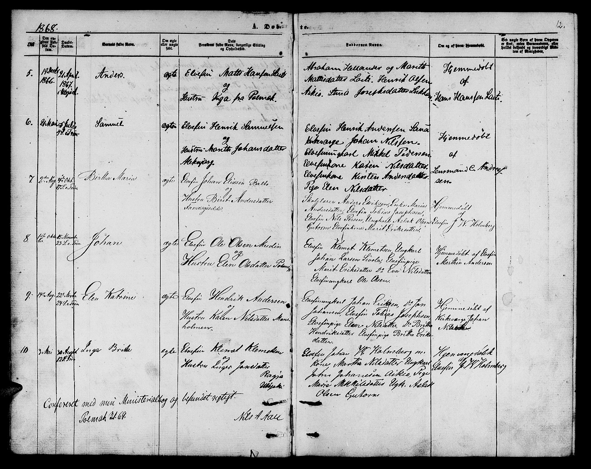 Nesseby sokneprestkontor, SATØ/S-1330/H/Hb/L0006klokker: Parish register (copy) no. 6, 1860-1876, p. 12