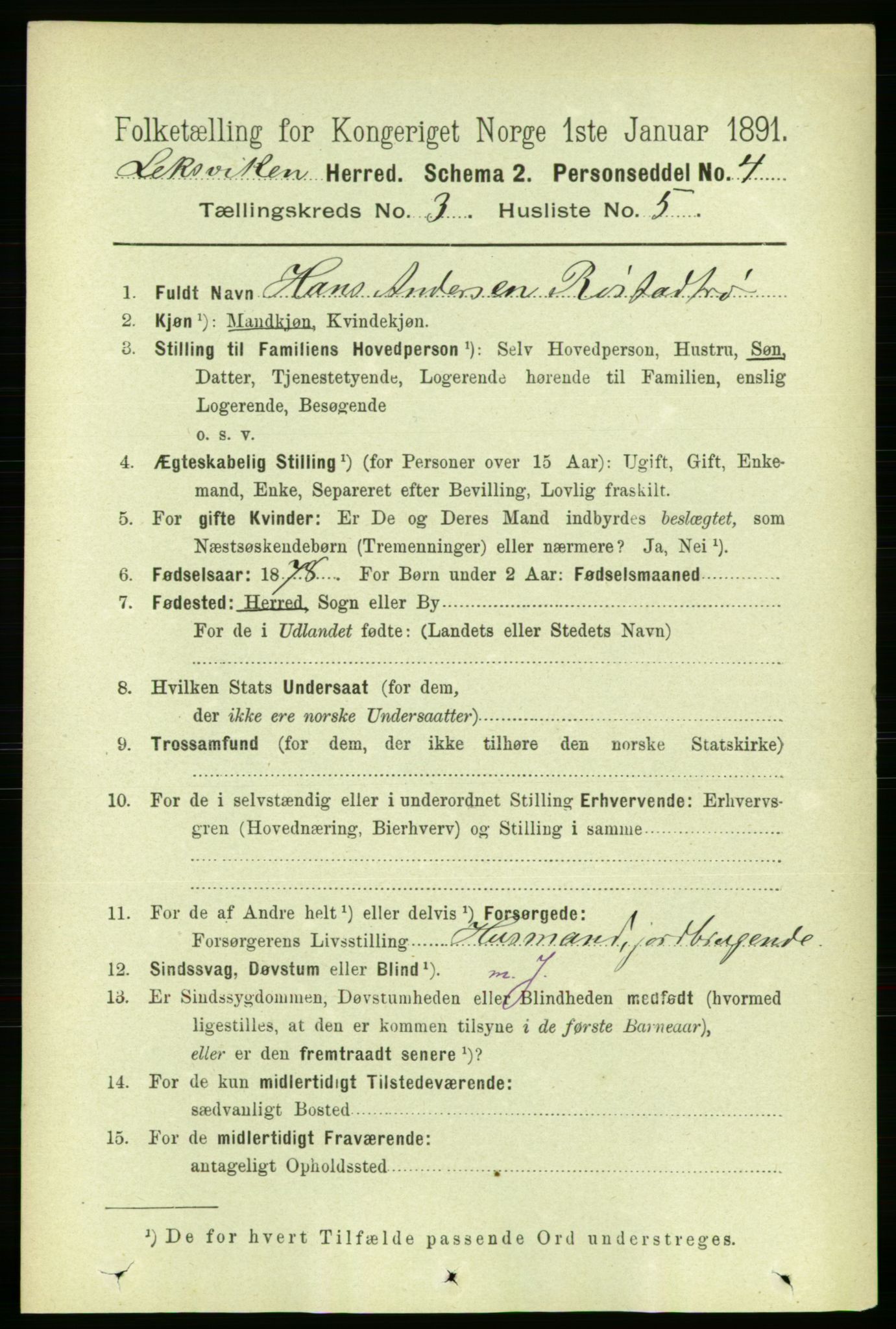 RA, 1891 census for 1718 Leksvik, 1891, p. 1227