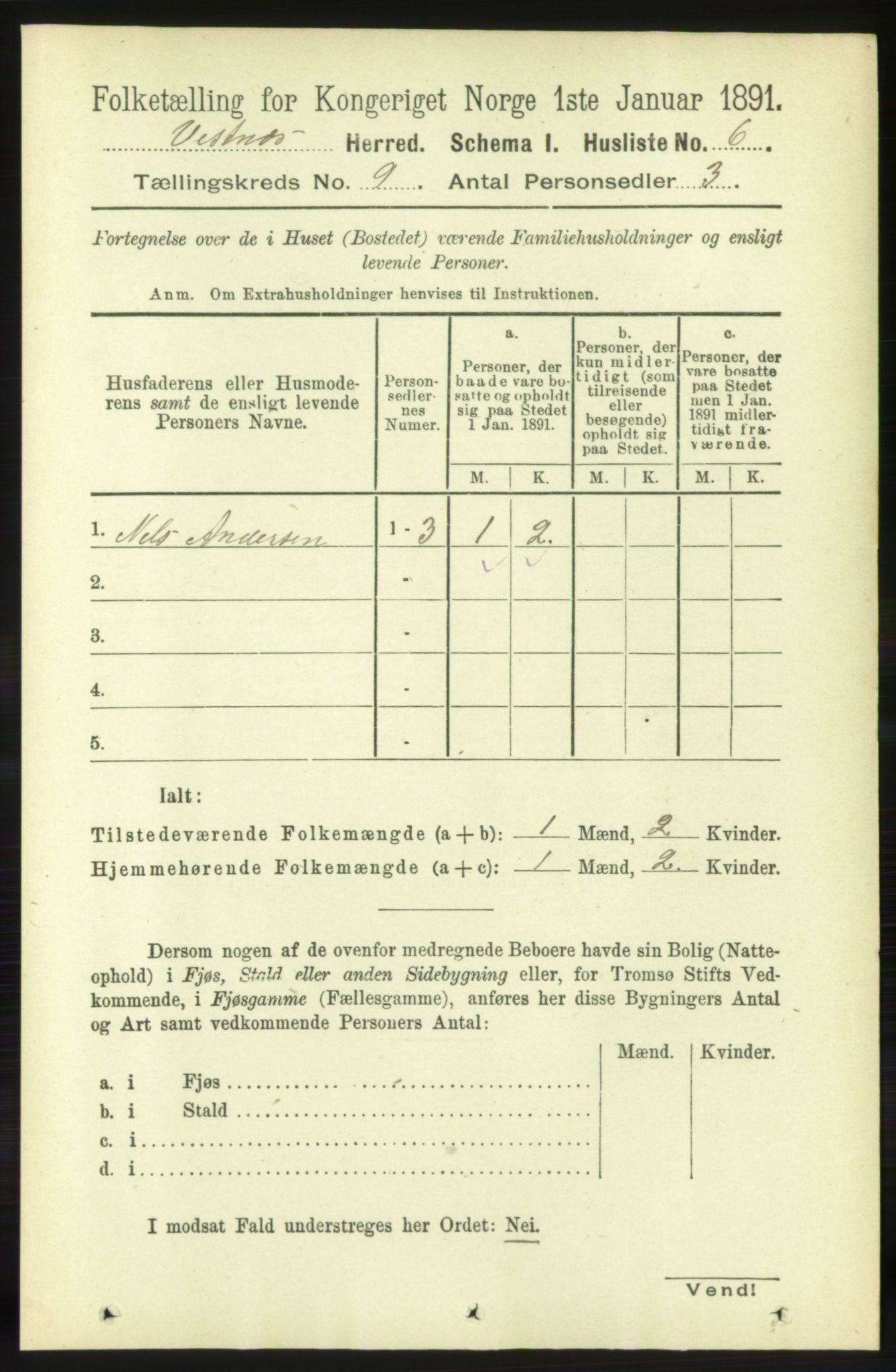 RA, 1891 census for 1535 Vestnes, 1891, p. 3326