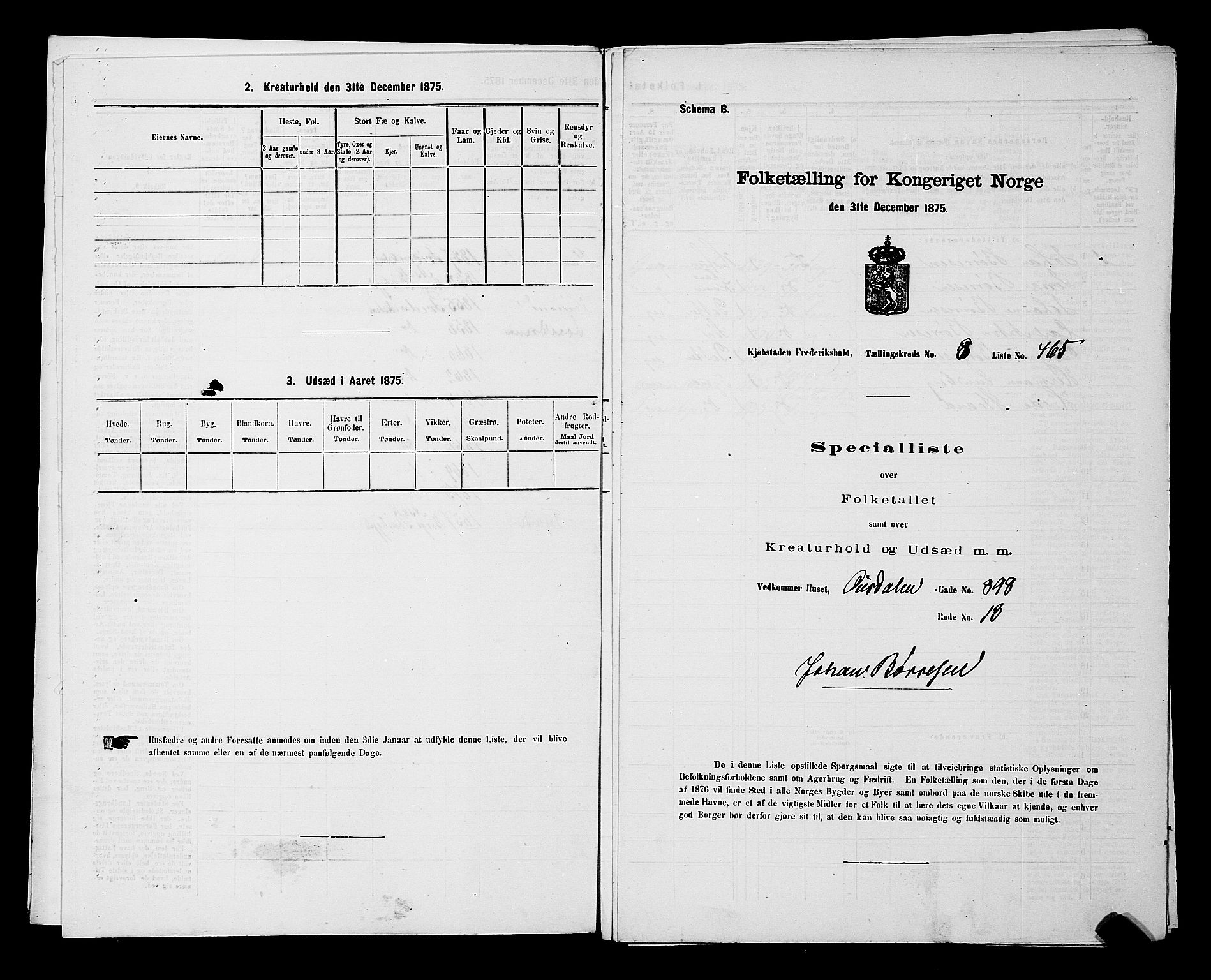 RA, 1875 census for 0101P Fredrikshald, 1875, p. 1256