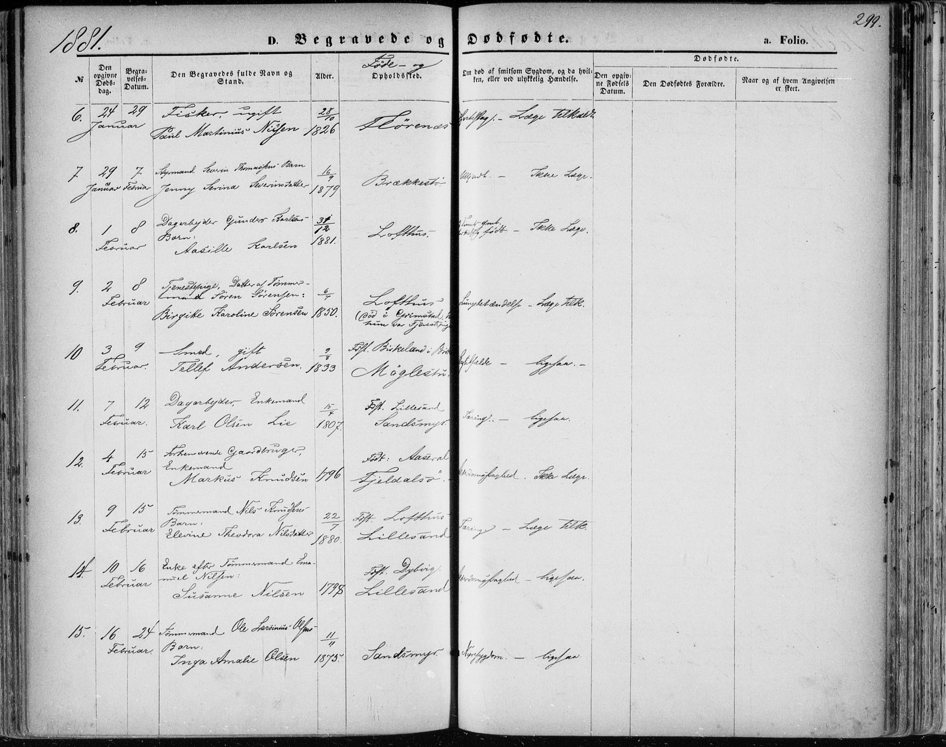 Vestre Moland sokneprestkontor, SAK/1111-0046/F/Fa/Fab/L0008: Parish register (official) no. A 8, 1873-1883, p. 299