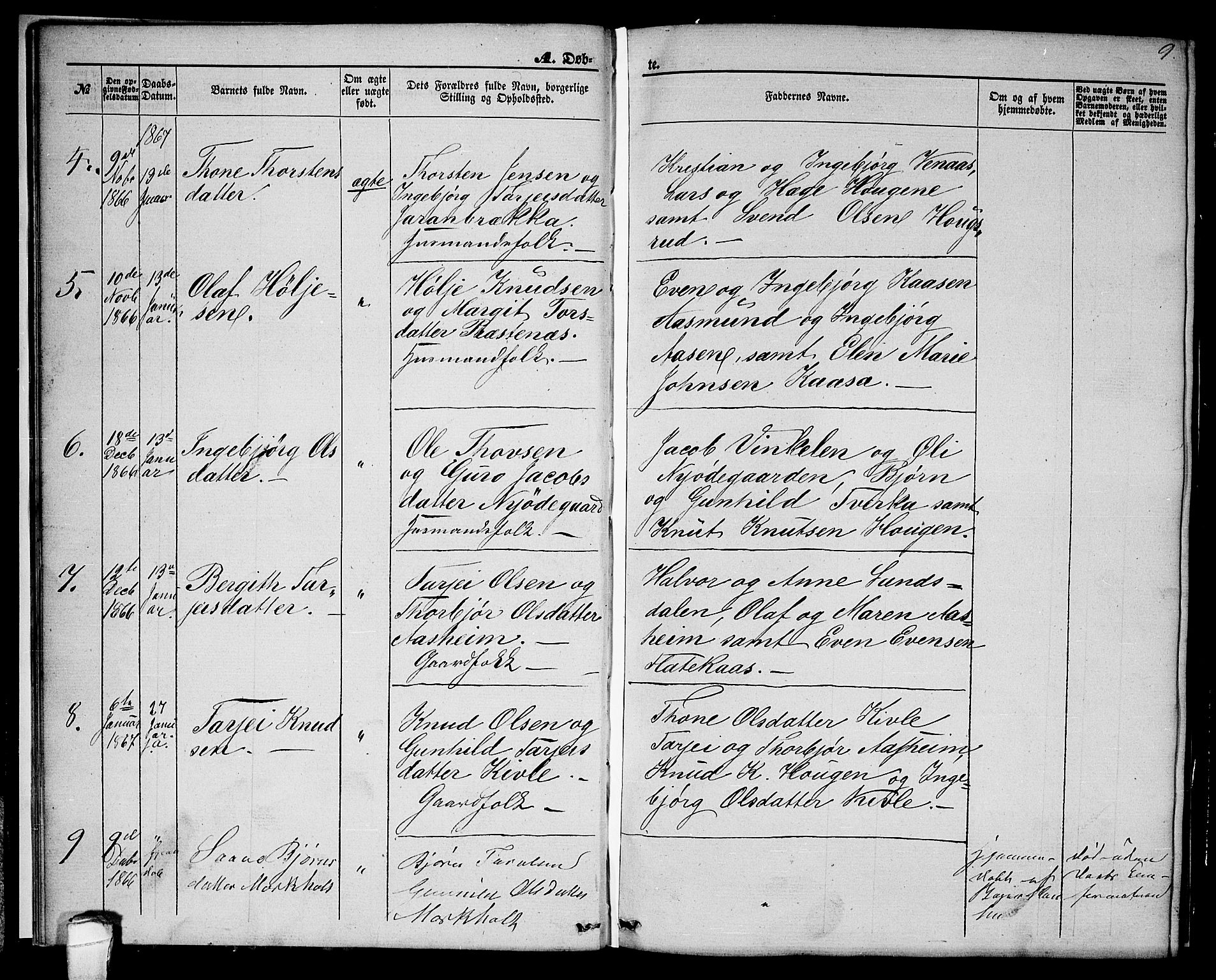 Seljord kirkebøker, SAKO/A-20/G/Ga/L0003: Parish register (copy) no. I 3, 1866-1873, p. 9