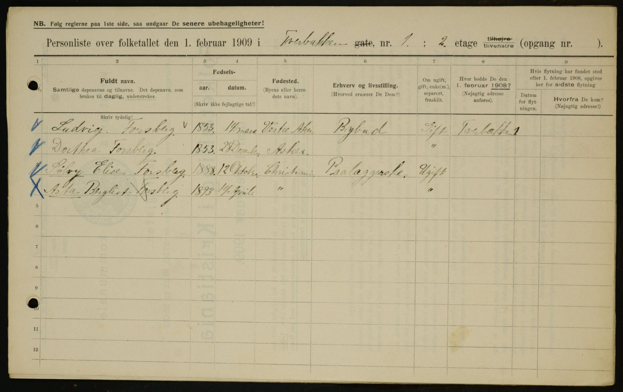 OBA, Municipal Census 1909 for Kristiania, 1909, p. 106420