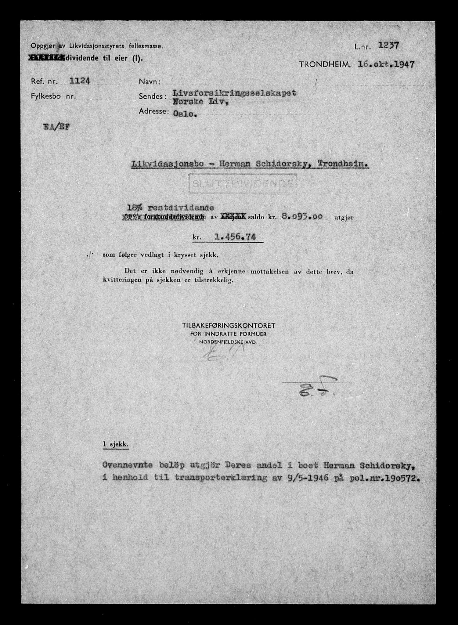 Justisdepartementet, Tilbakeføringskontoret for inndratte formuer, AV/RA-S-1564/H/Hc/Hca/L0908: --, 1945-1947, p. 166