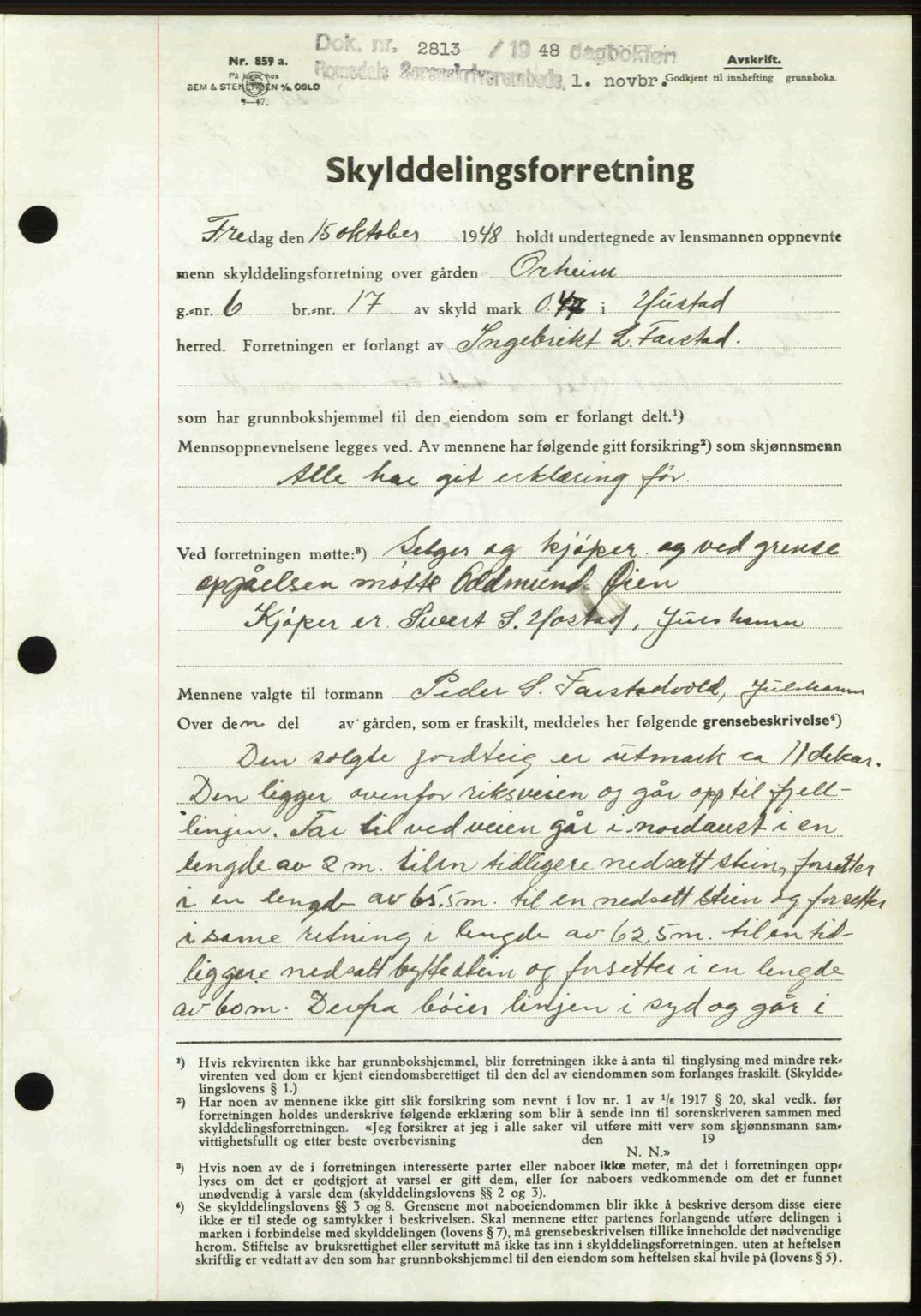 Romsdal sorenskriveri, AV/SAT-A-4149/1/2/2C: Mortgage book no. A27, 1948-1948, Diary no: : 2813/1948