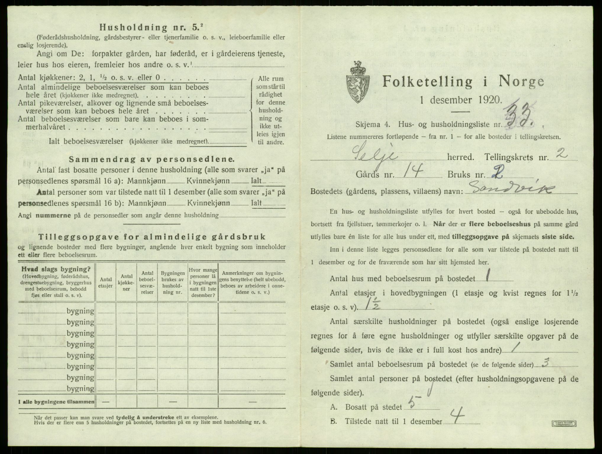 SAB, 1920 census for Selje, 1920, p. 194