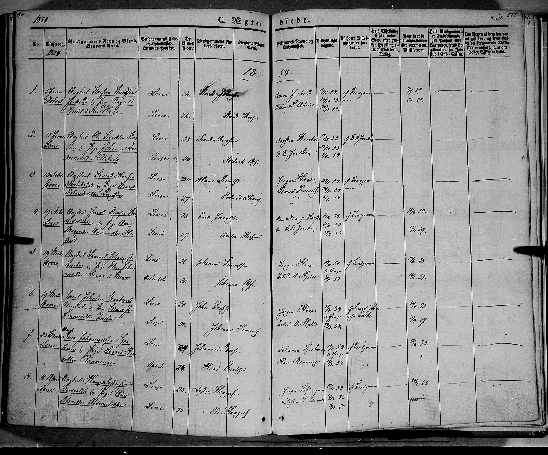 Lesja prestekontor, SAH/PREST-068/H/Ha/Haa/L0006: Parish register (official) no. 6A, 1843-1854, p. 596-597
