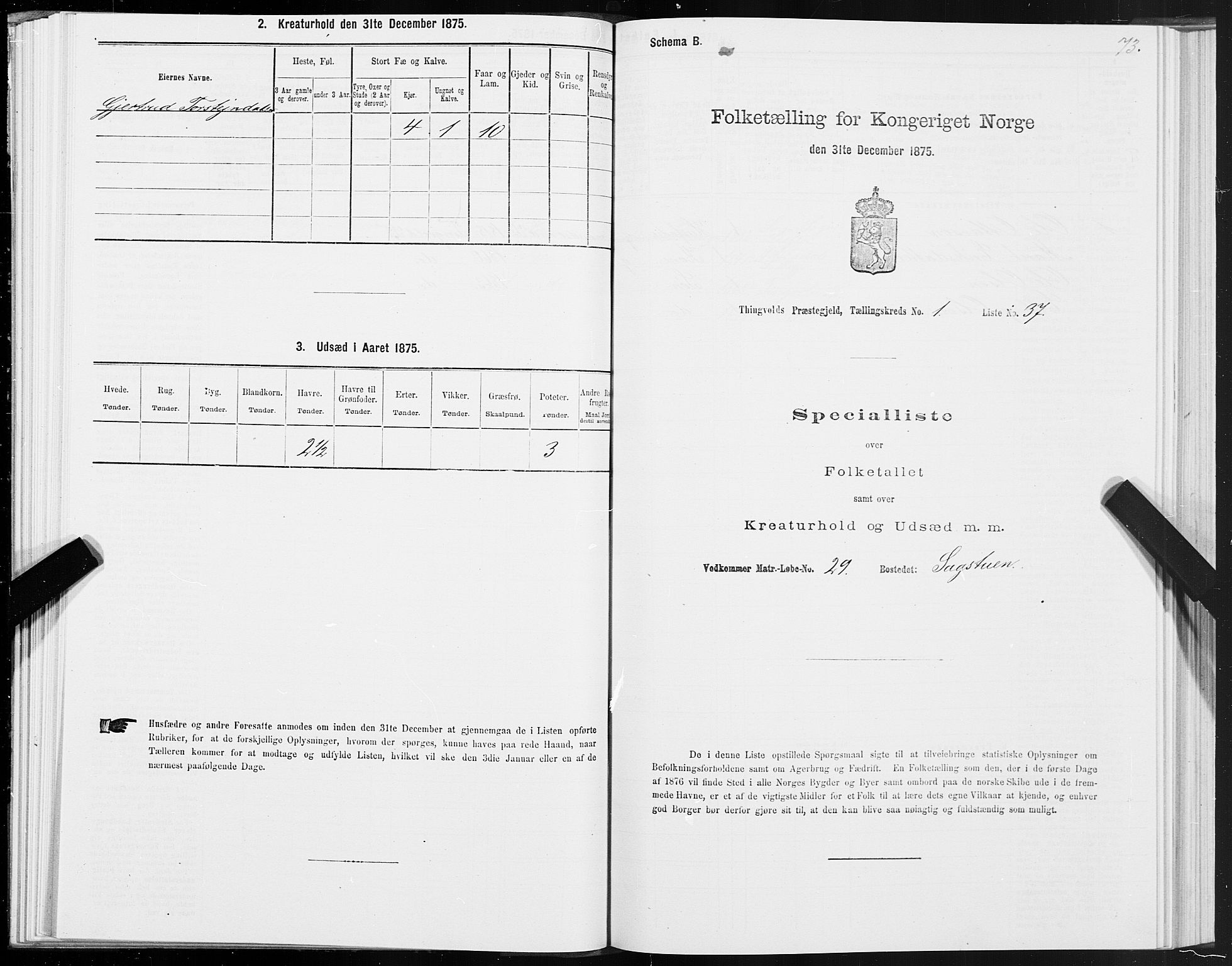 SAT, 1875 census for 1560P Tingvoll, 1875, p. 1073