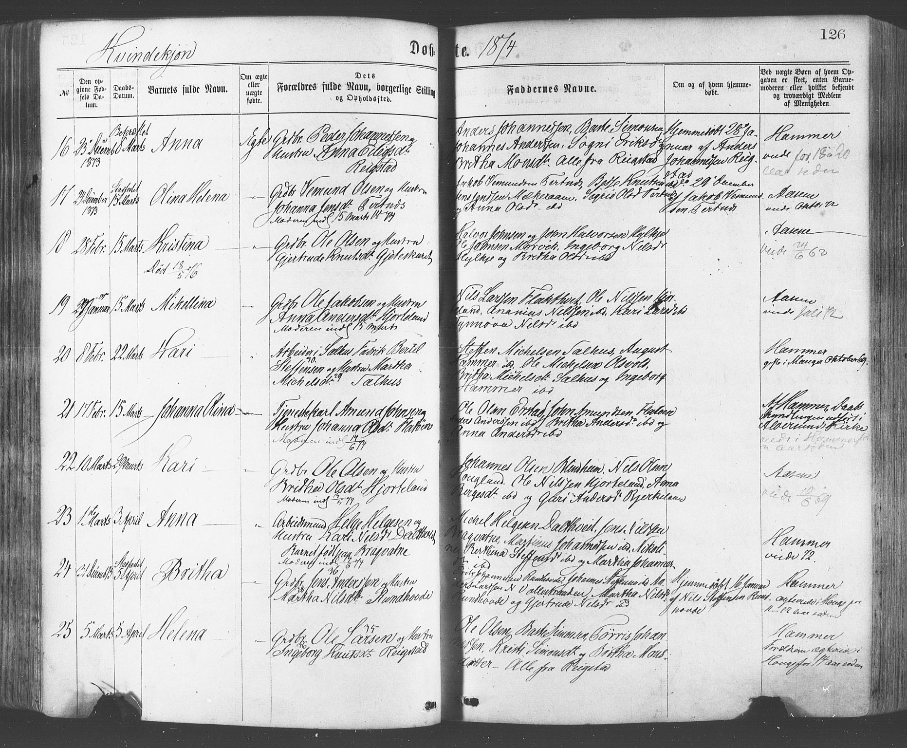 Hamre sokneprestembete, AV/SAB-A-75501/H/Ha/Haa/Haaa/L0015: Parish register (official) no. A 15, 1870-1881, p. 126