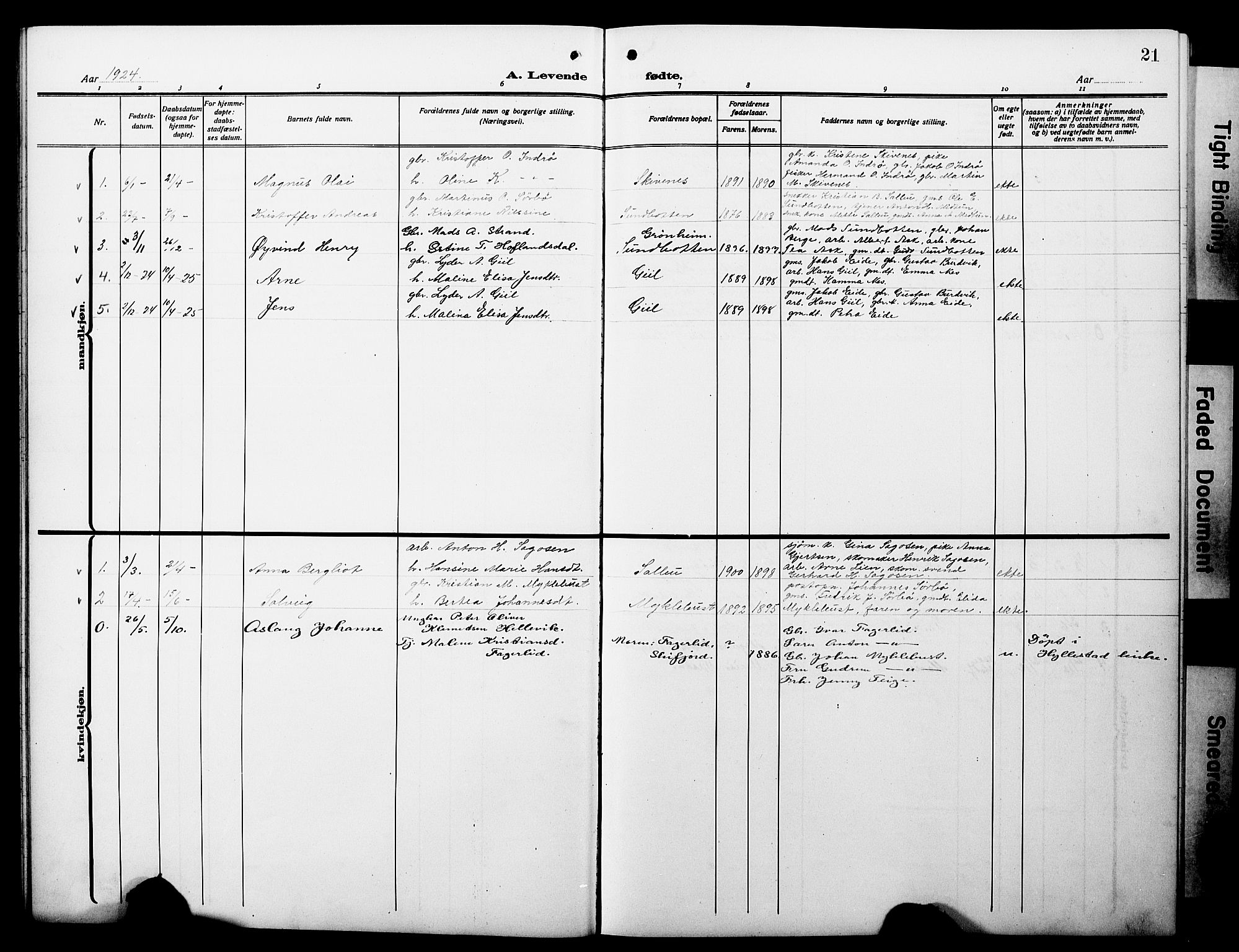 Hyllestad sokneprestembete, SAB/A-80401: Parish register (copy) no. C 4, 1914-1927, p. 21