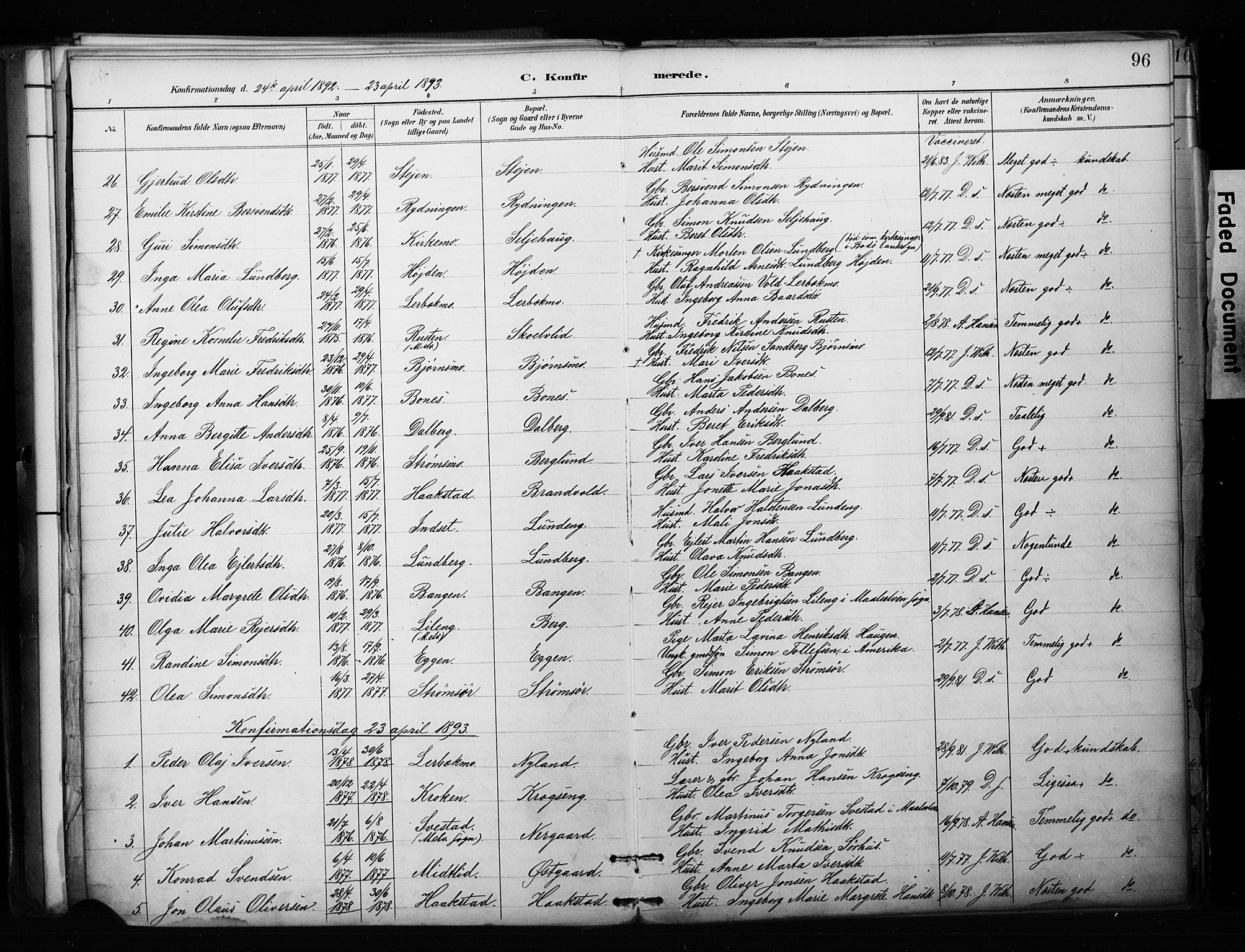 Målselv sokneprestembete, SATØ/S-1311/G/Ga/Gaa/L0010kirke: Parish register (official) no. 10, 1890-1902, p. 96