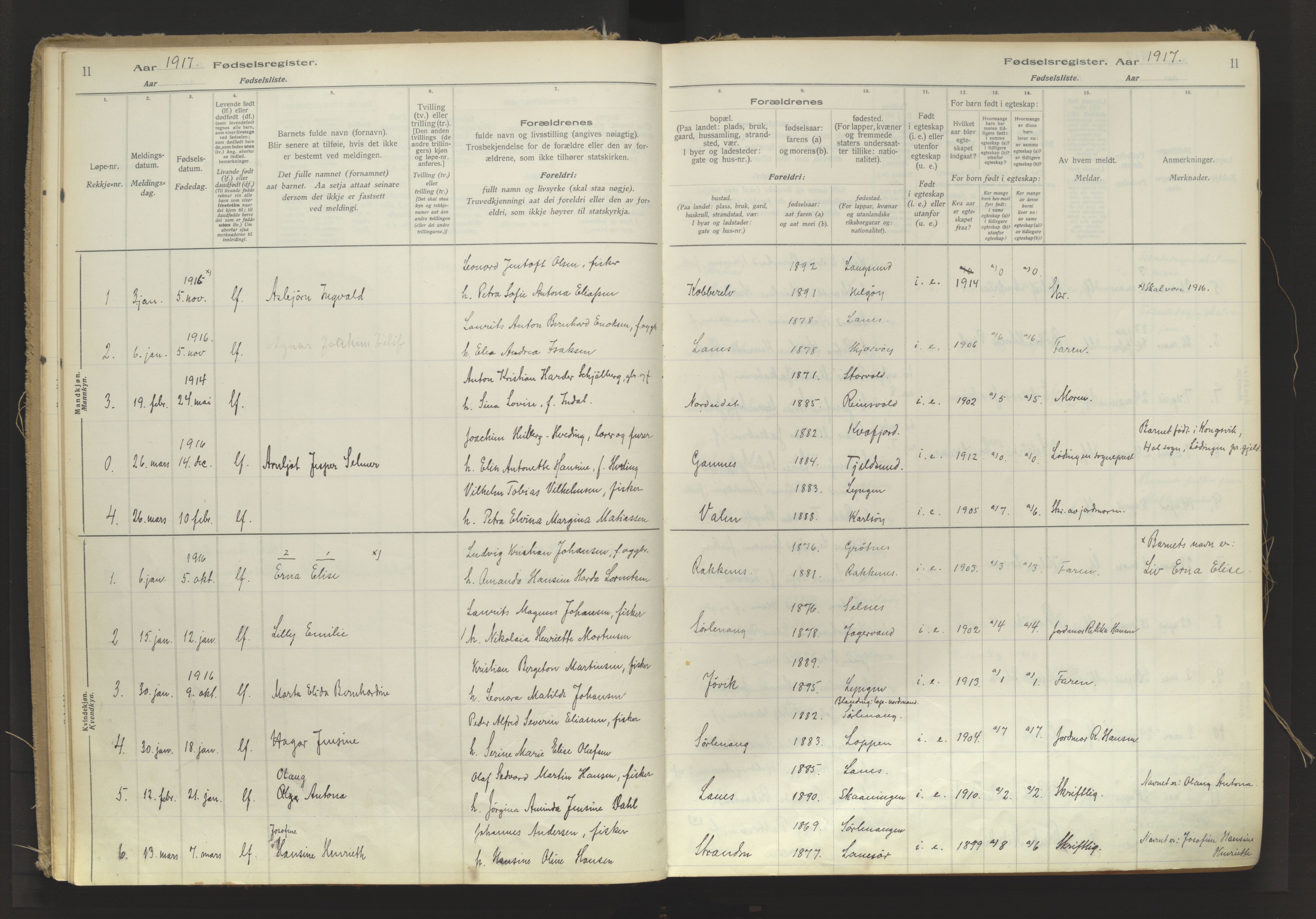 Karlsøy sokneprestembete, AV/SATØ-S-1299/I/Ic/L0064: Birth register no. 64, 1916-1943, p. 11